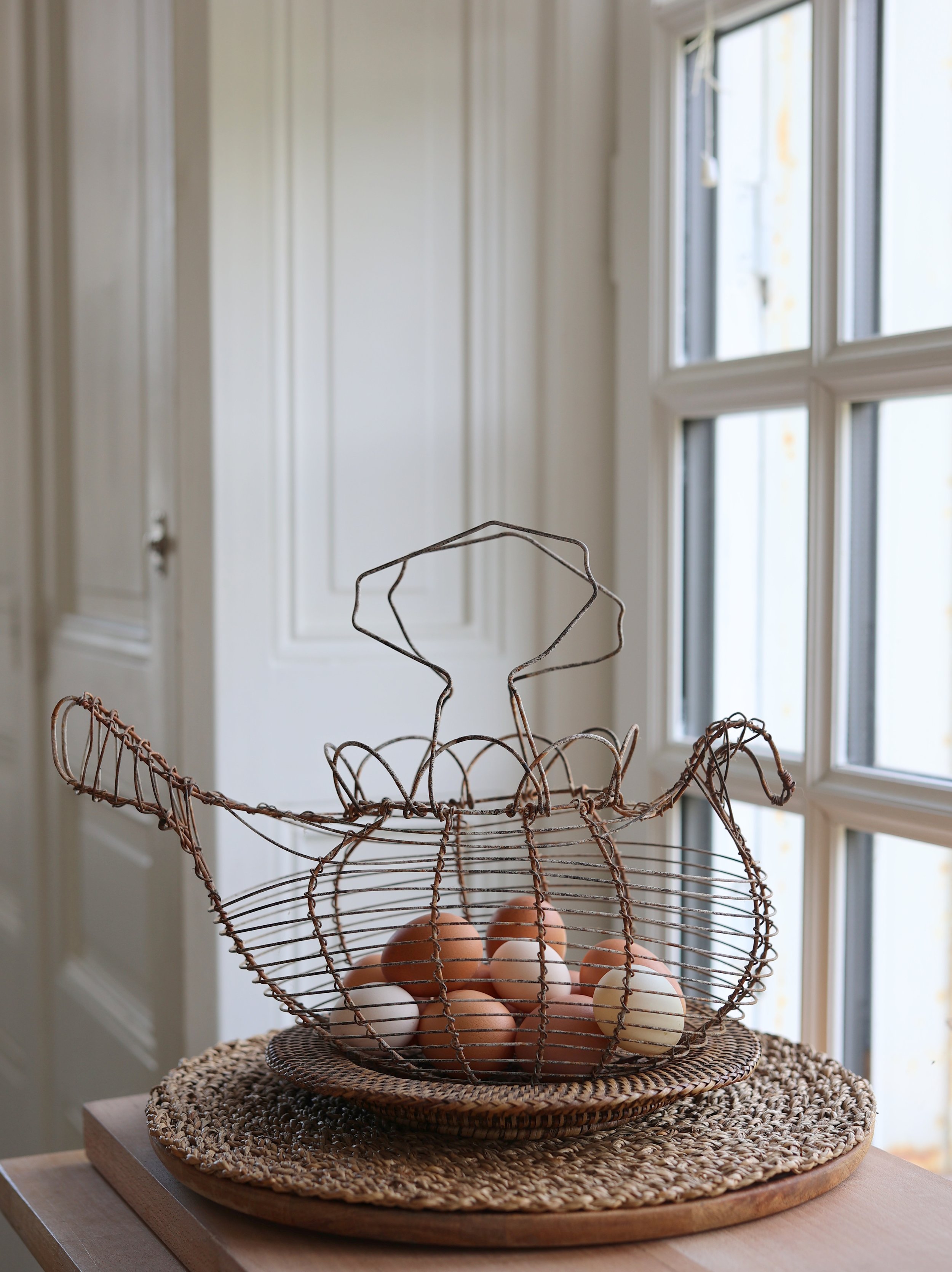 Antique French Wire Egg Basket — 19th Century