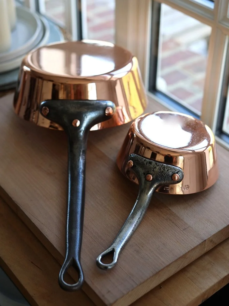 Professional French Copper Flared Saucepans — Antique & Vintage — Two Sizes