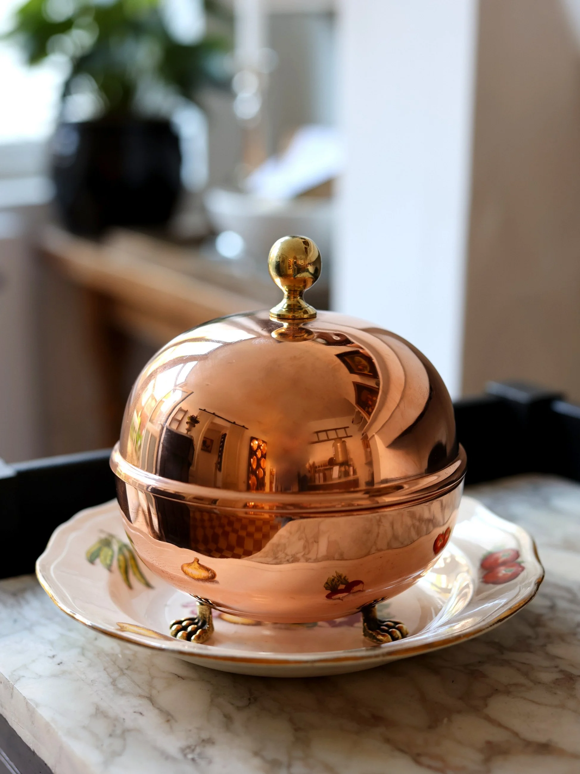 Footed Copper 'Bombe' Serving Bowl