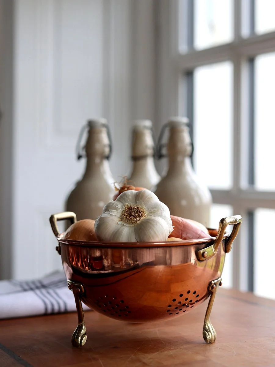 Petite Copper Colander – Brass Handles and Feet