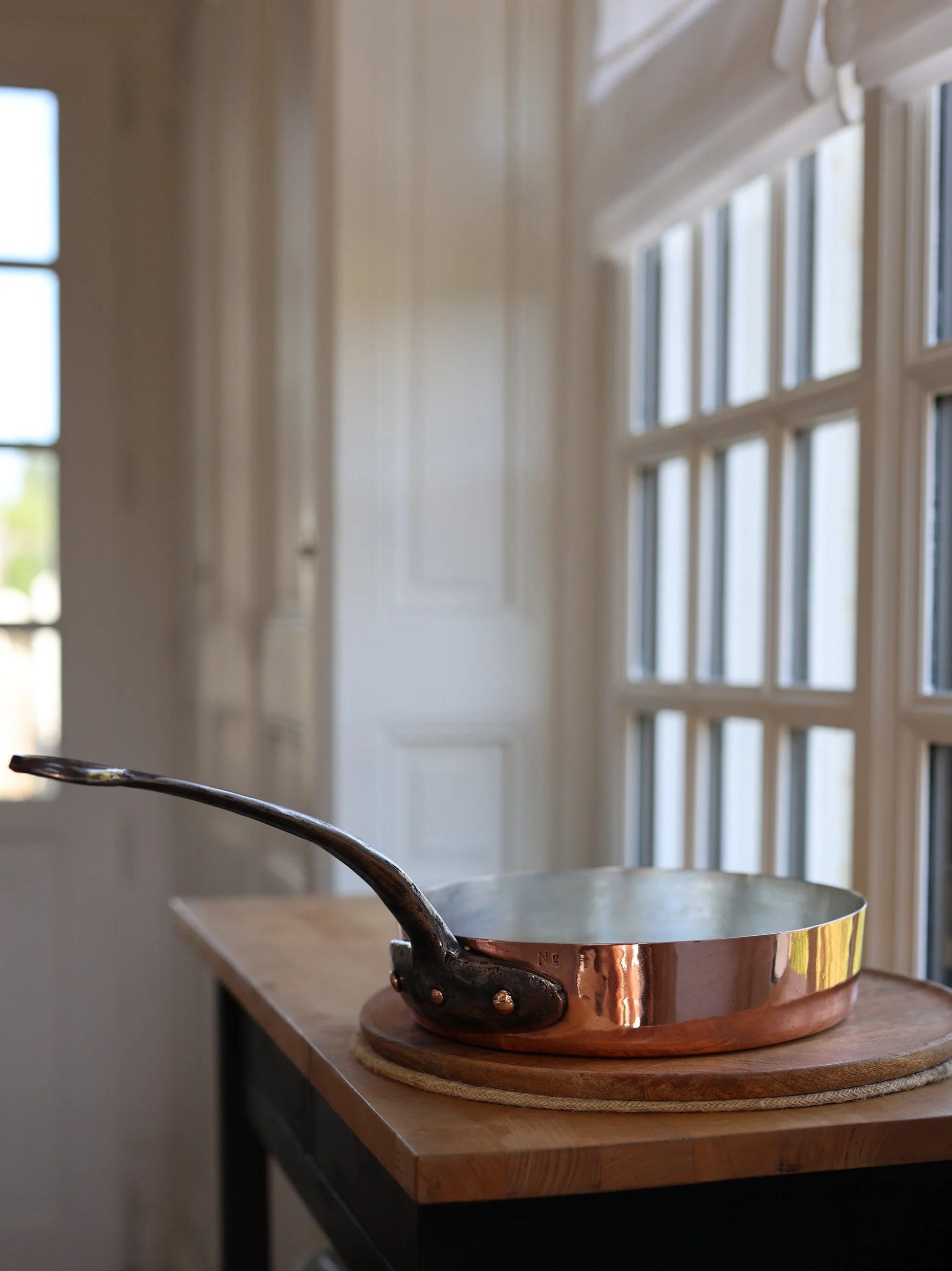 Antique French Copper Sauteuse with Forged Iron Handle