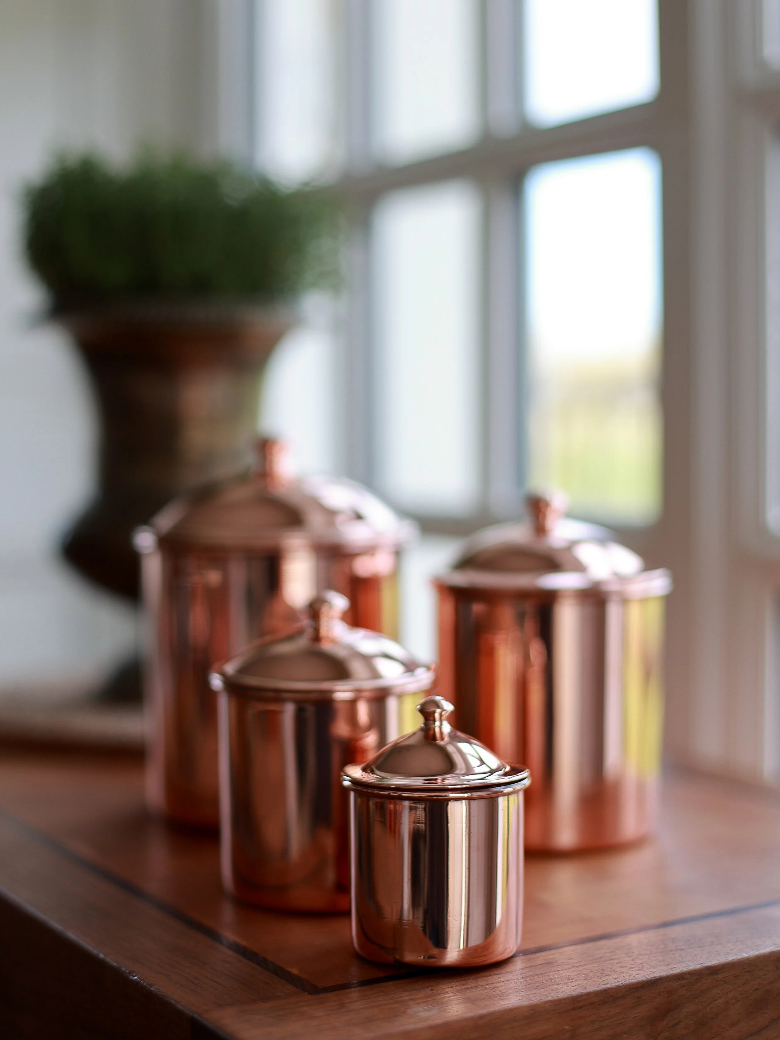 Set of Four Vintage Copper Canisters