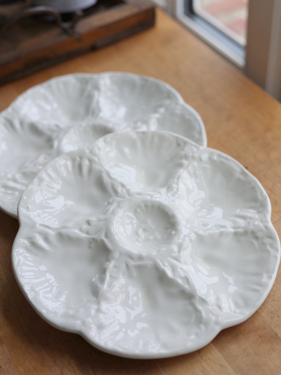 Set of Two Vintage Gien Porcelain Oyster Plates