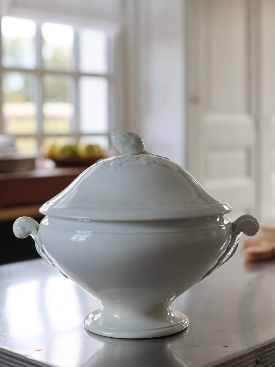Large Lunéville French Porcelain Tureen with Artichoke Finial