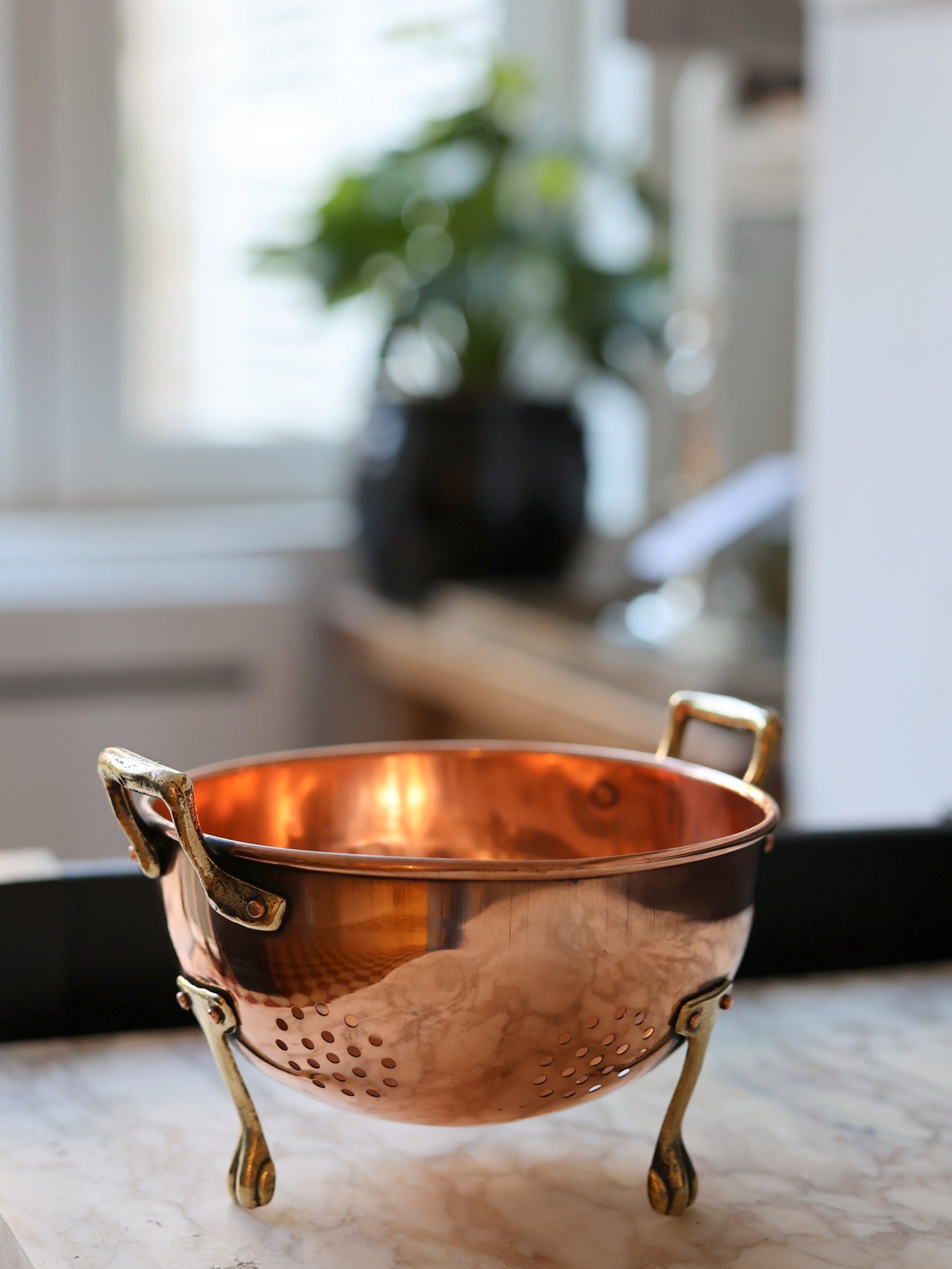 Petite Copper Colander – Brass Handles and Feet