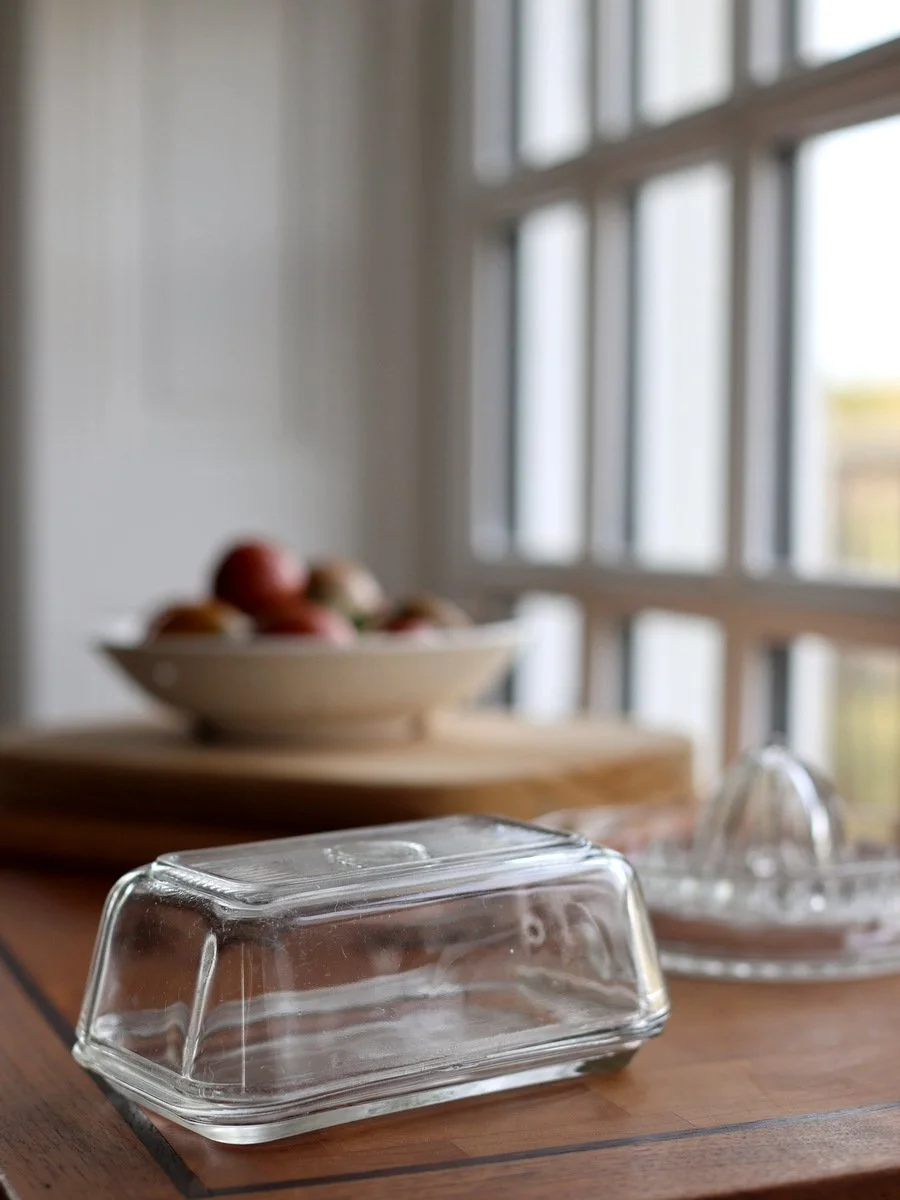 Vintage Glass Kitchen Essentials – Butter Dish & Citrus Juicer