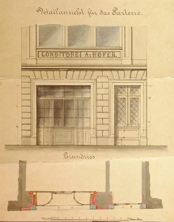 Vista della facciata della pasticceria ca.1860