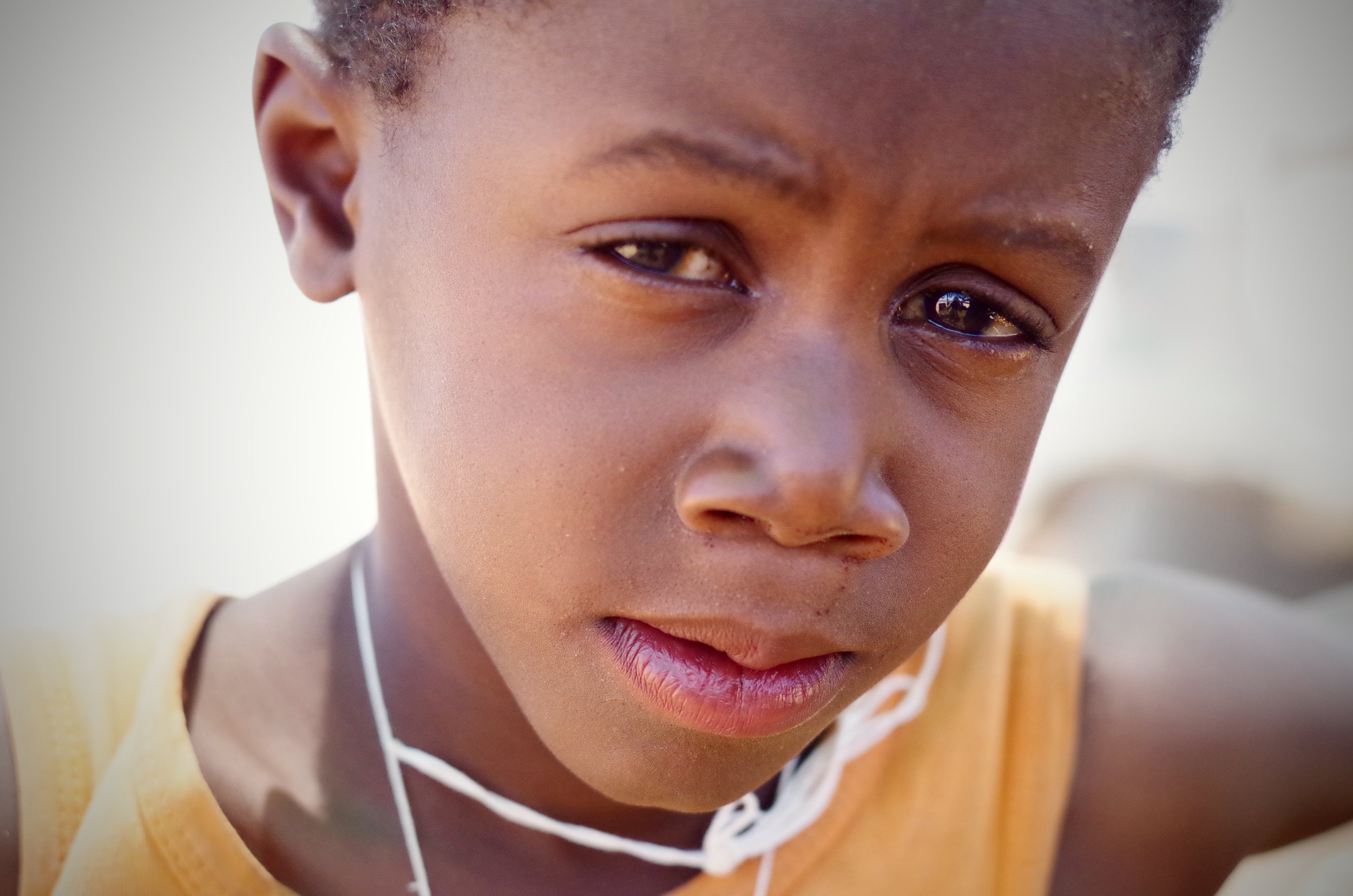 Questioning A young girl in central Namibia.