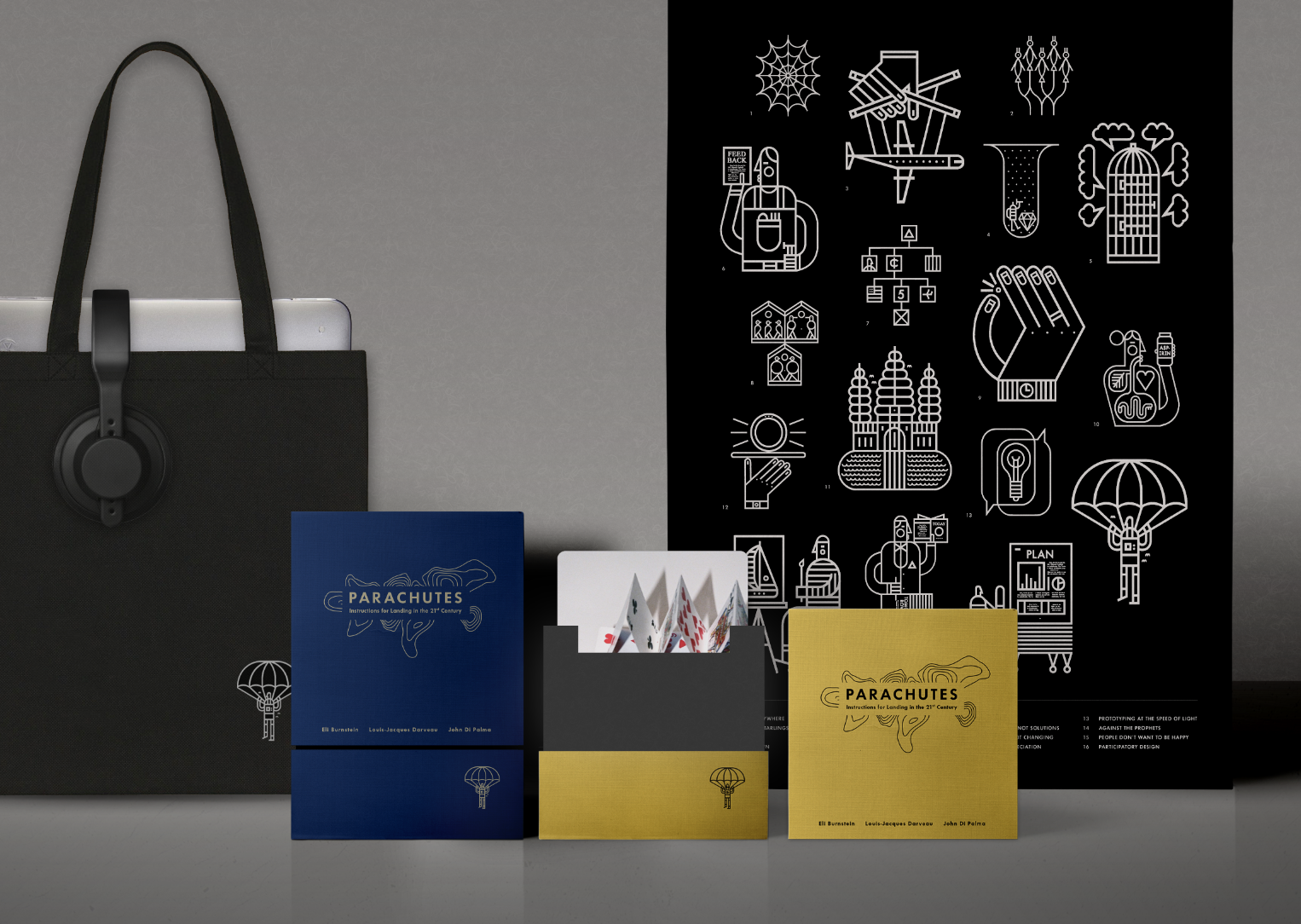 PARACHUTES — Packaging, poster and tote