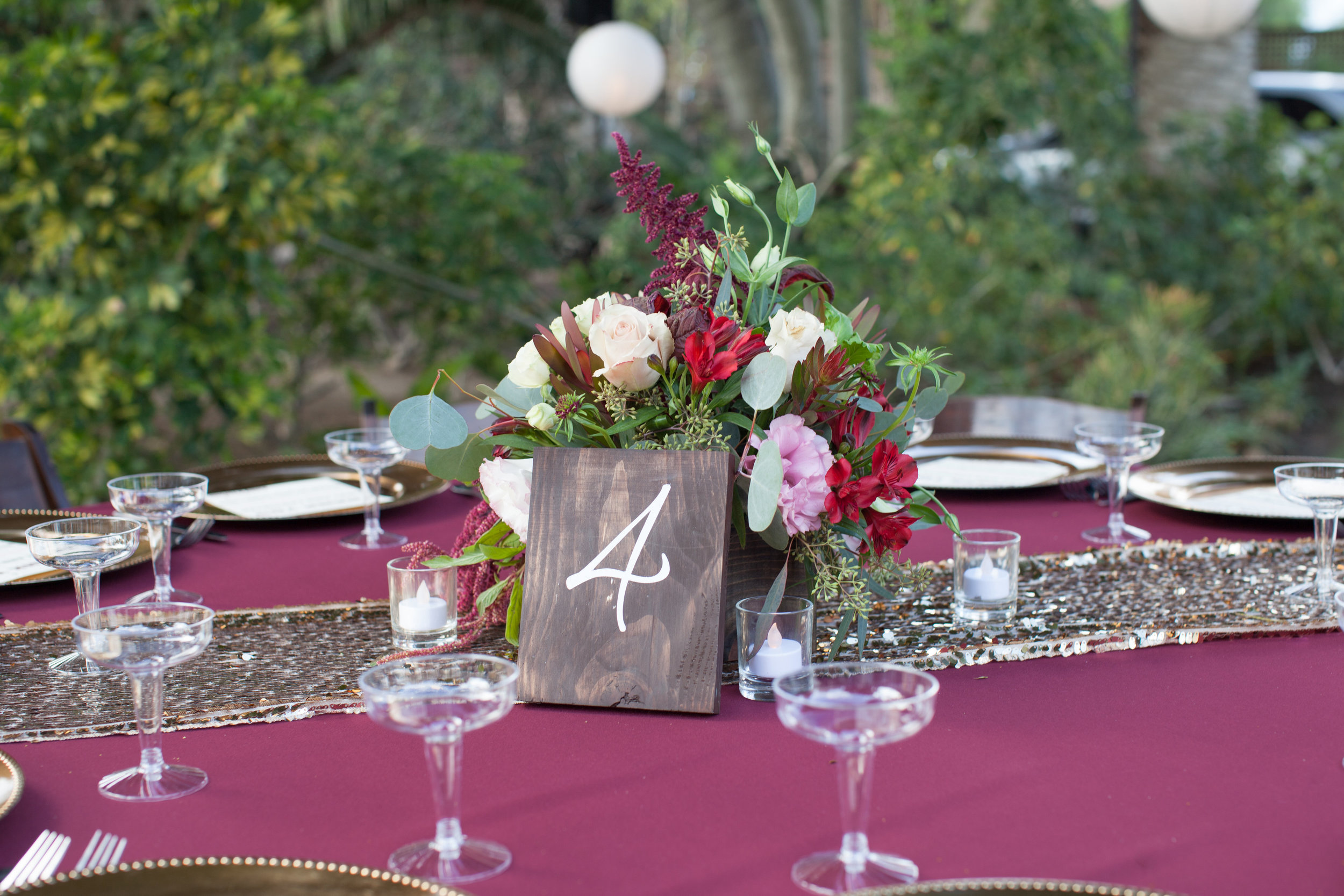 Burgundy & Gold Table by Down Emery Lane.