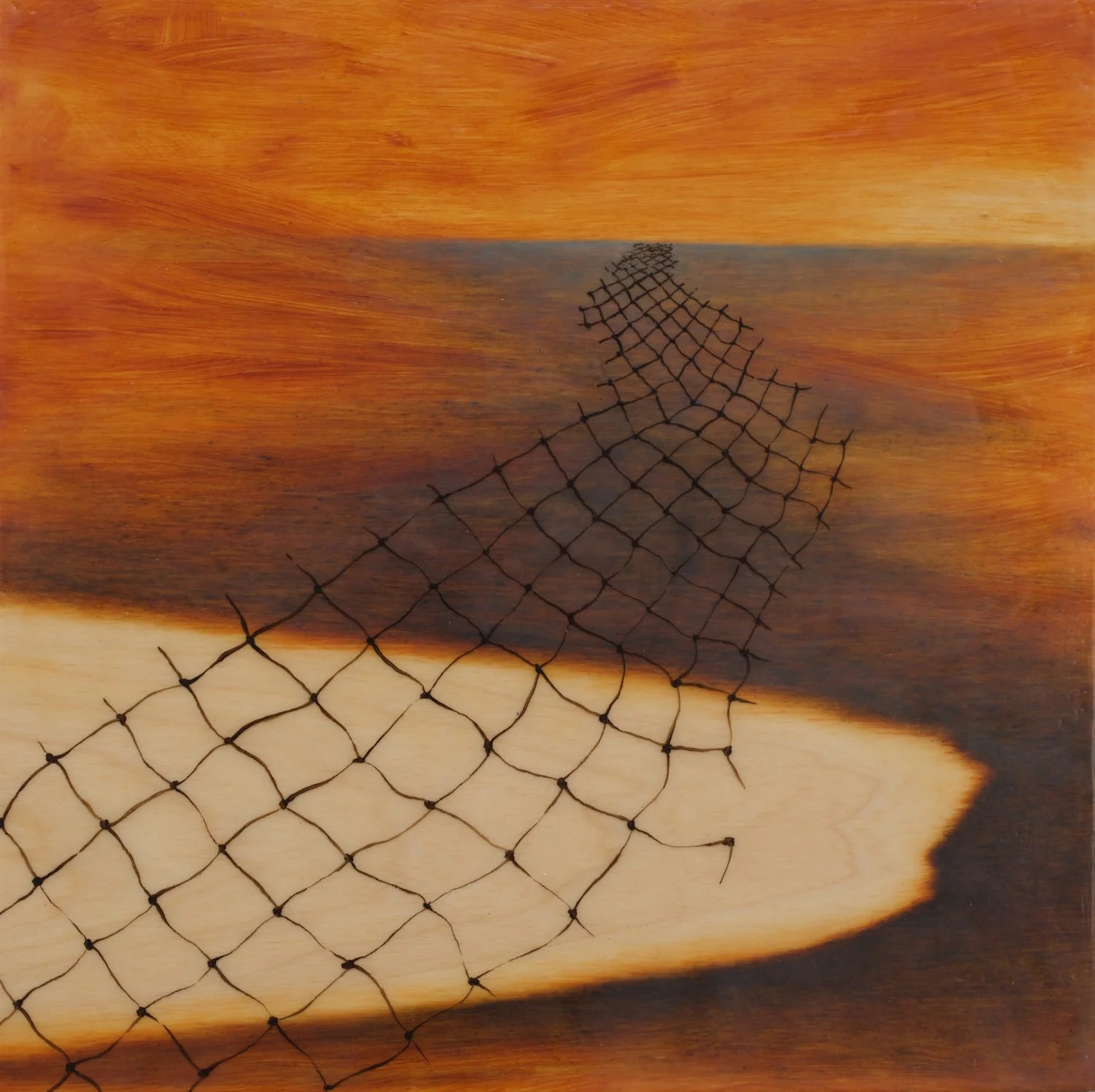 "Fishing for Water" - oil & encaustic on wood panel, 12" x 12"