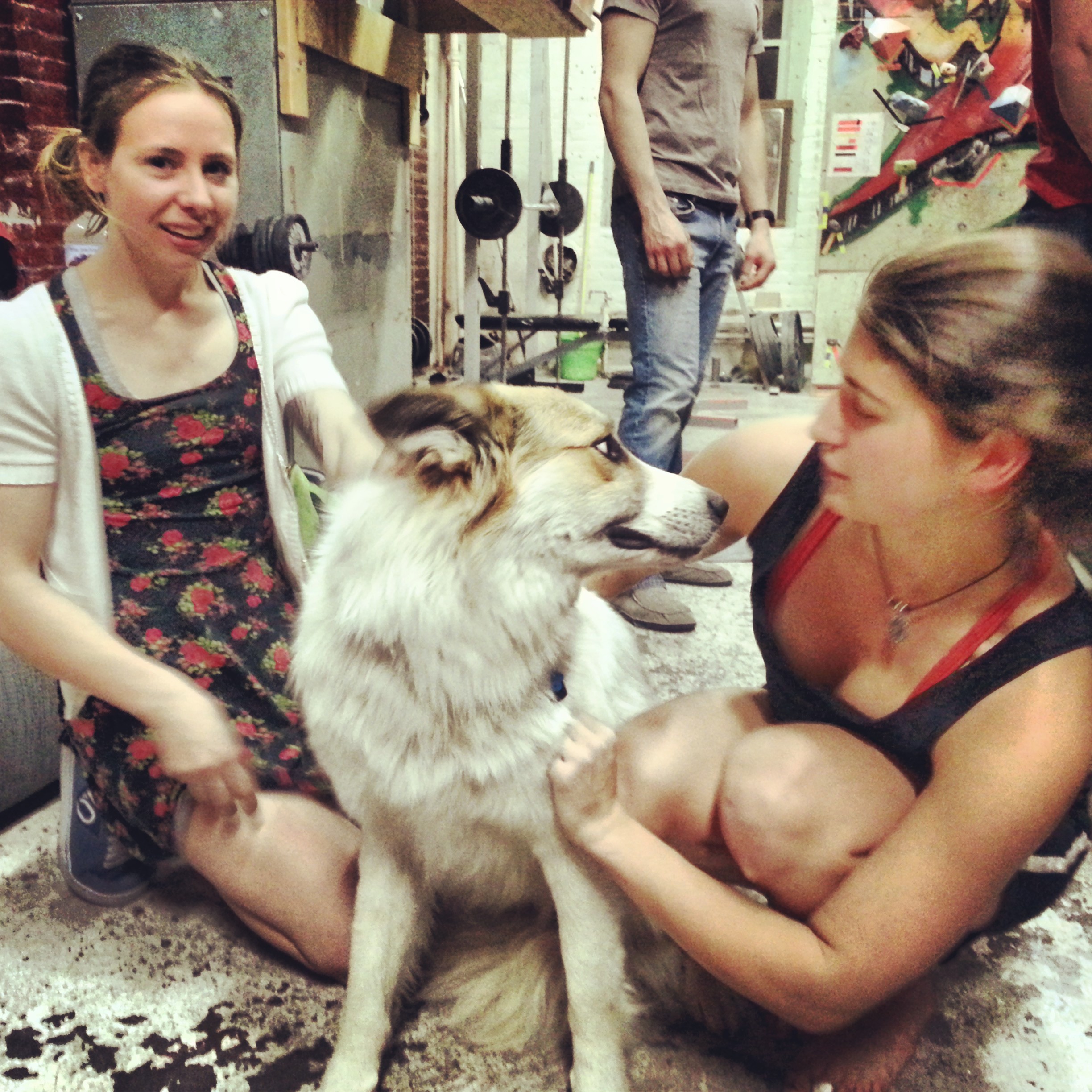 Isabelle Faus and Amelie Touri hanging with Peaty the Dawg