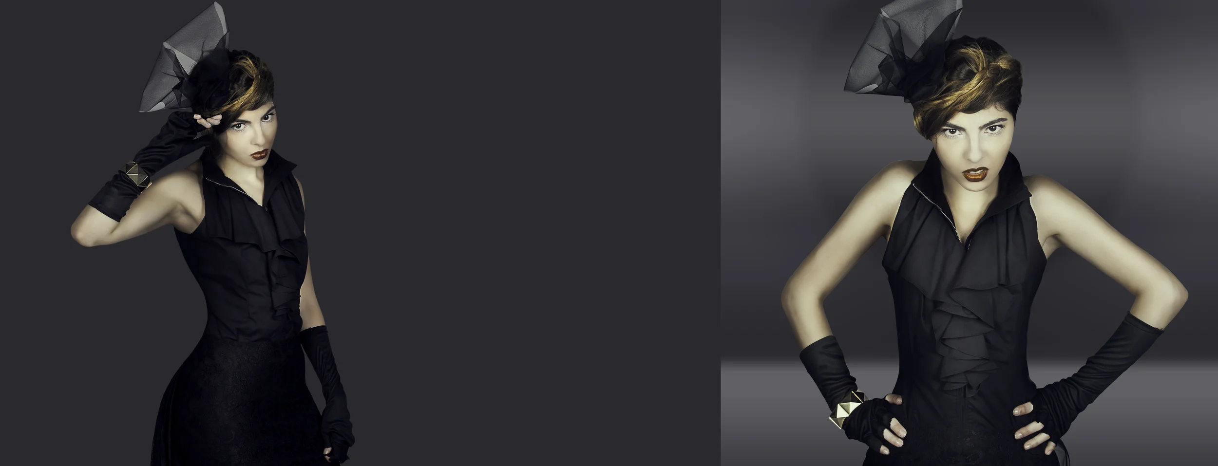 Dark haired pin-up. Hair, fashion and make-up style.