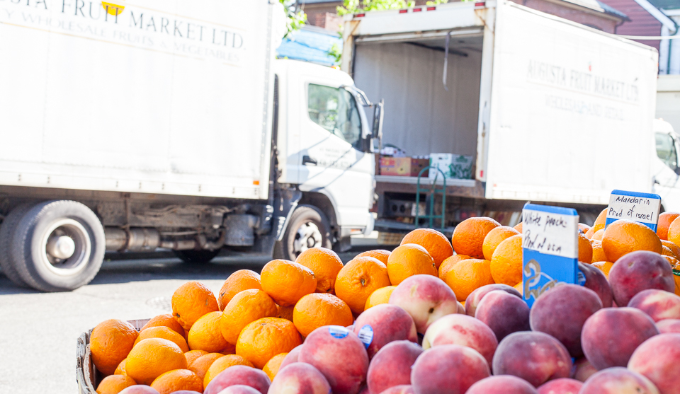 Fresh fruits and veggies pile up on Delivery Truck Mondays in Kensington Market. 