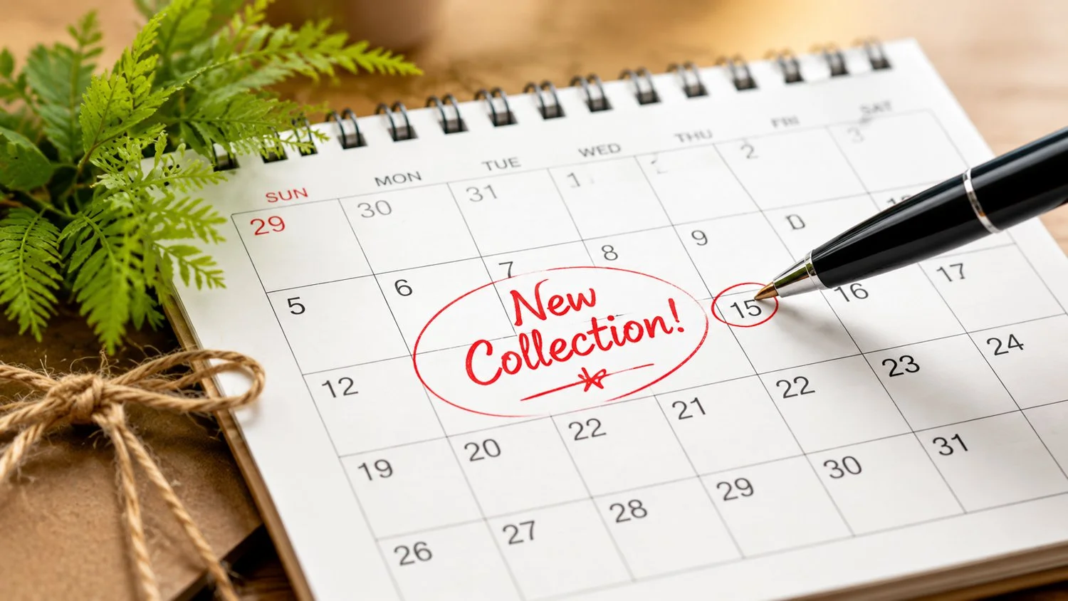 Calendar showing new collection release date for Realtor marketing content.