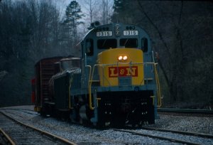  During lunch, clouds moved in so we charged to a strategy of a posed train. Here, 1315 is posed in Blair Yard, our interchange location with NS. 