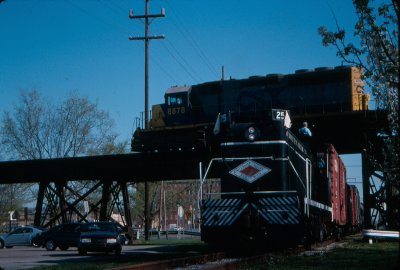  Our first runby was an under-over photo with CSX 8878W at Connersville. 