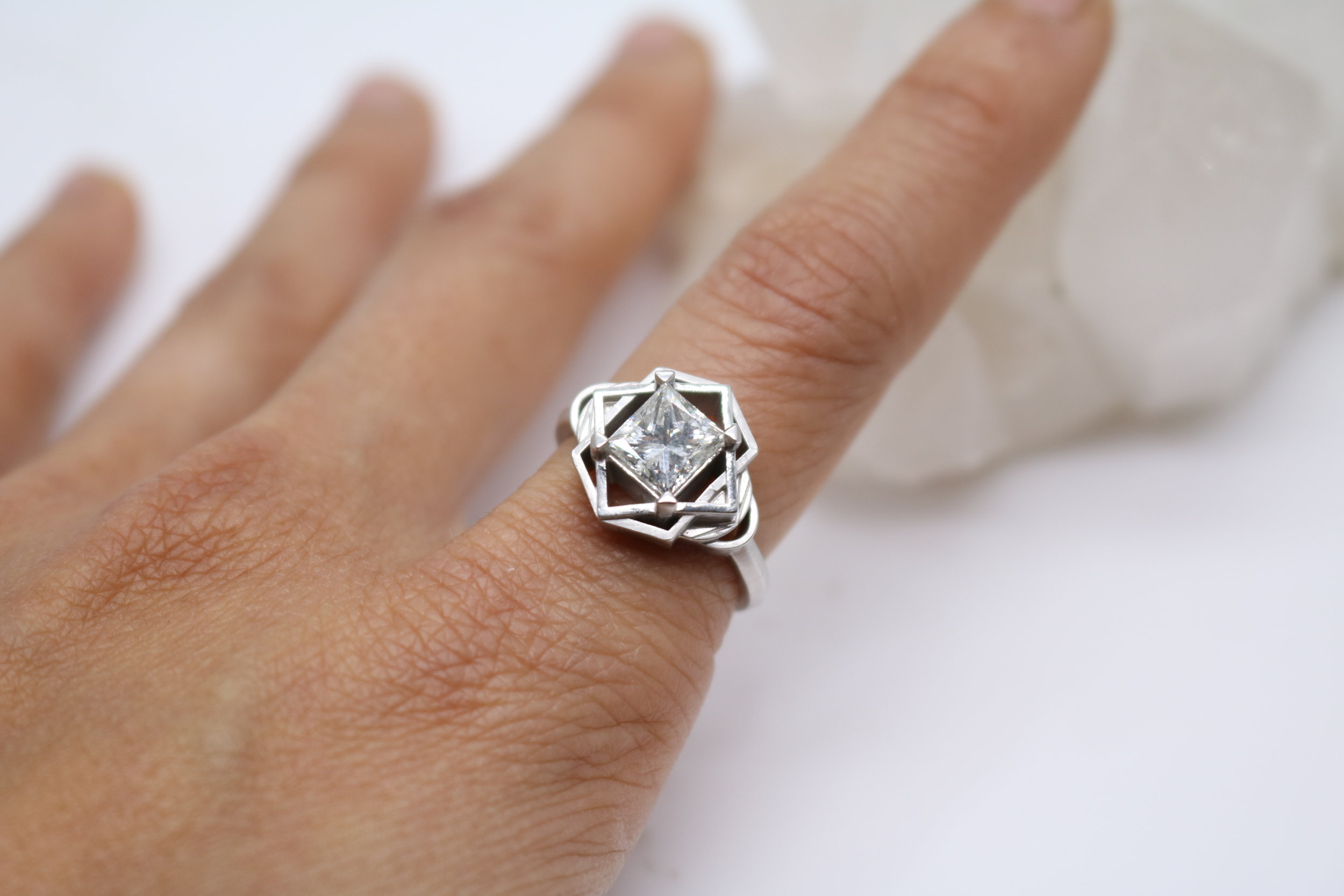 Ellie engagement ring - Heirloom princess diamond + 14k white gold