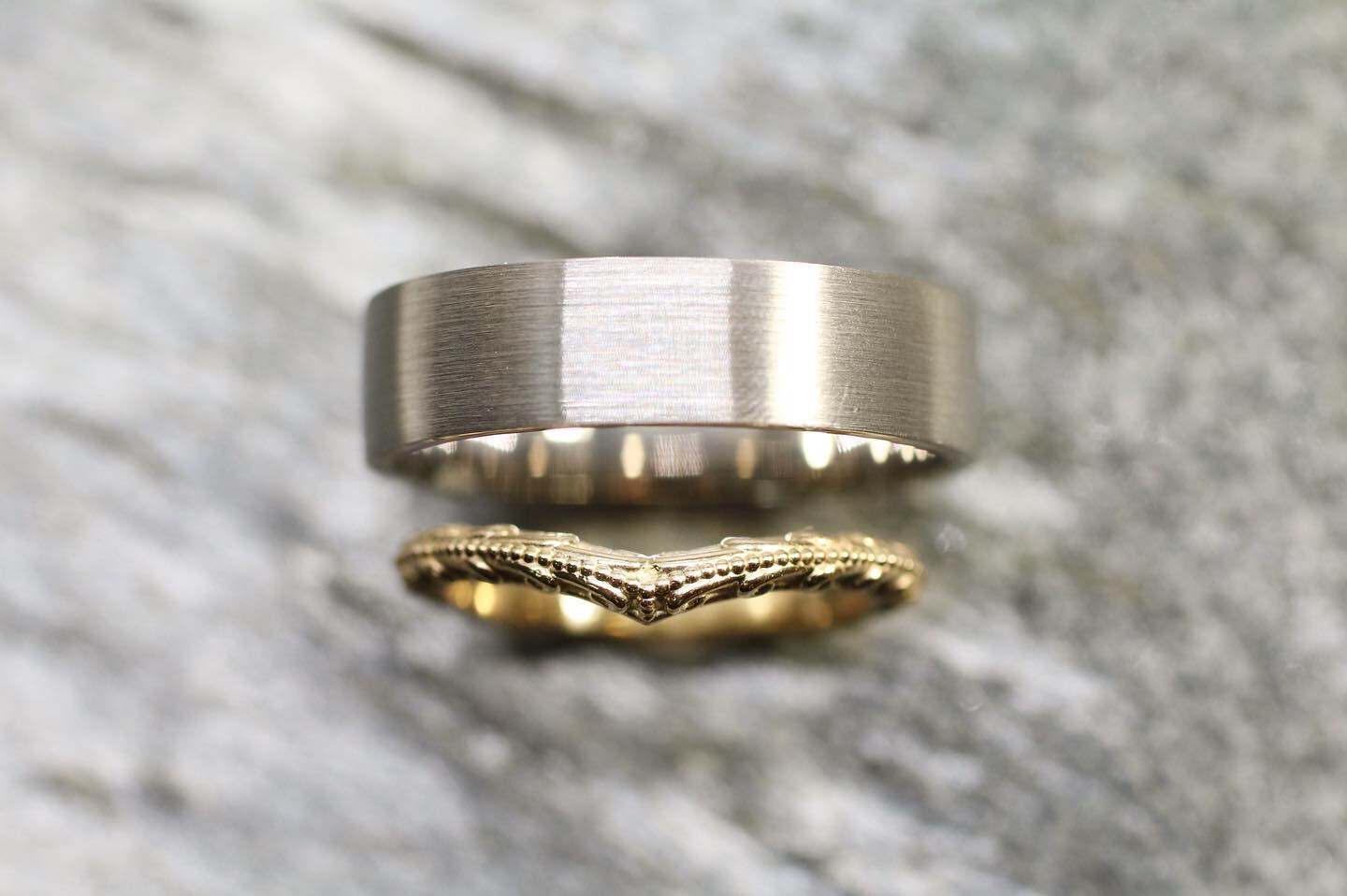 Marcelo + Ashley Wedding Bands - 14k white gold + 14k yellow gold