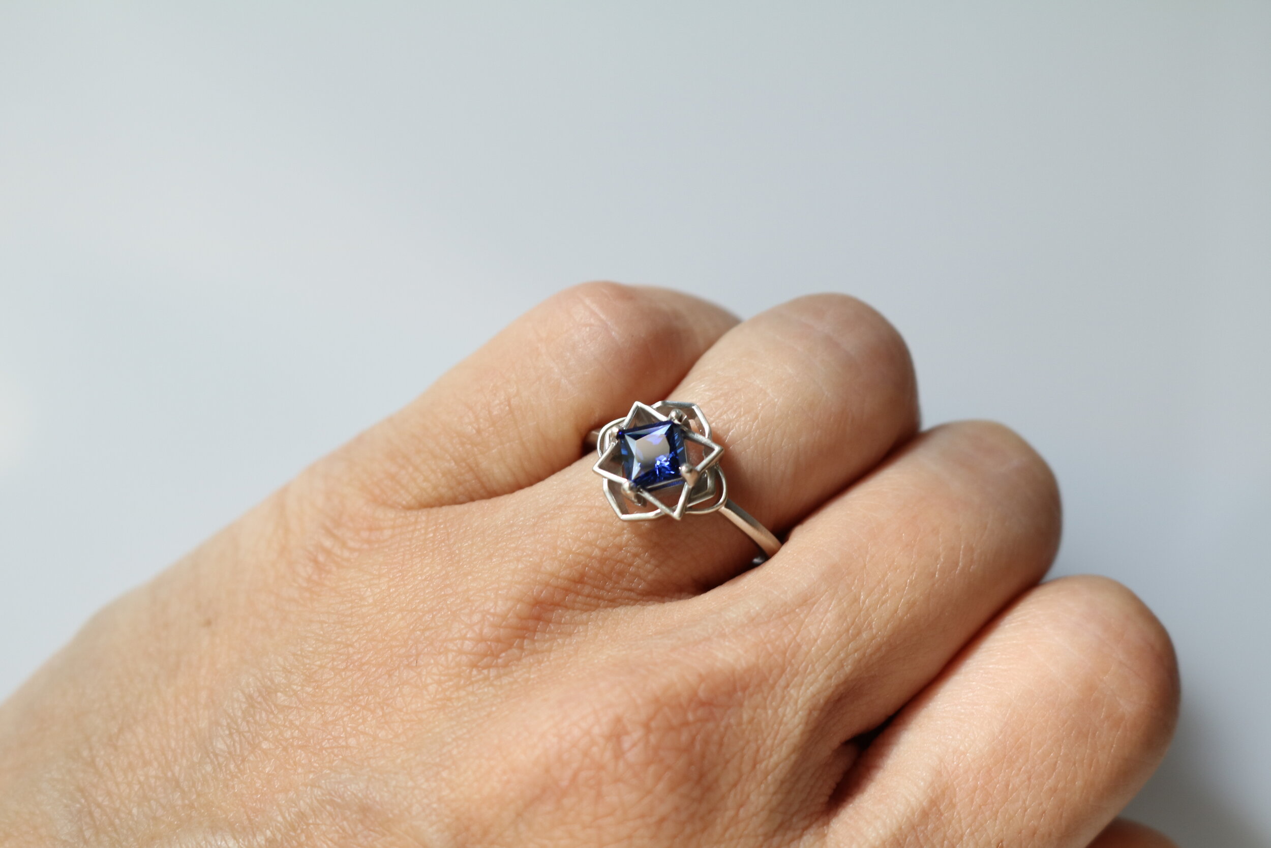 Leah Wedding Ring - Blue Sapphire + 14k white gold