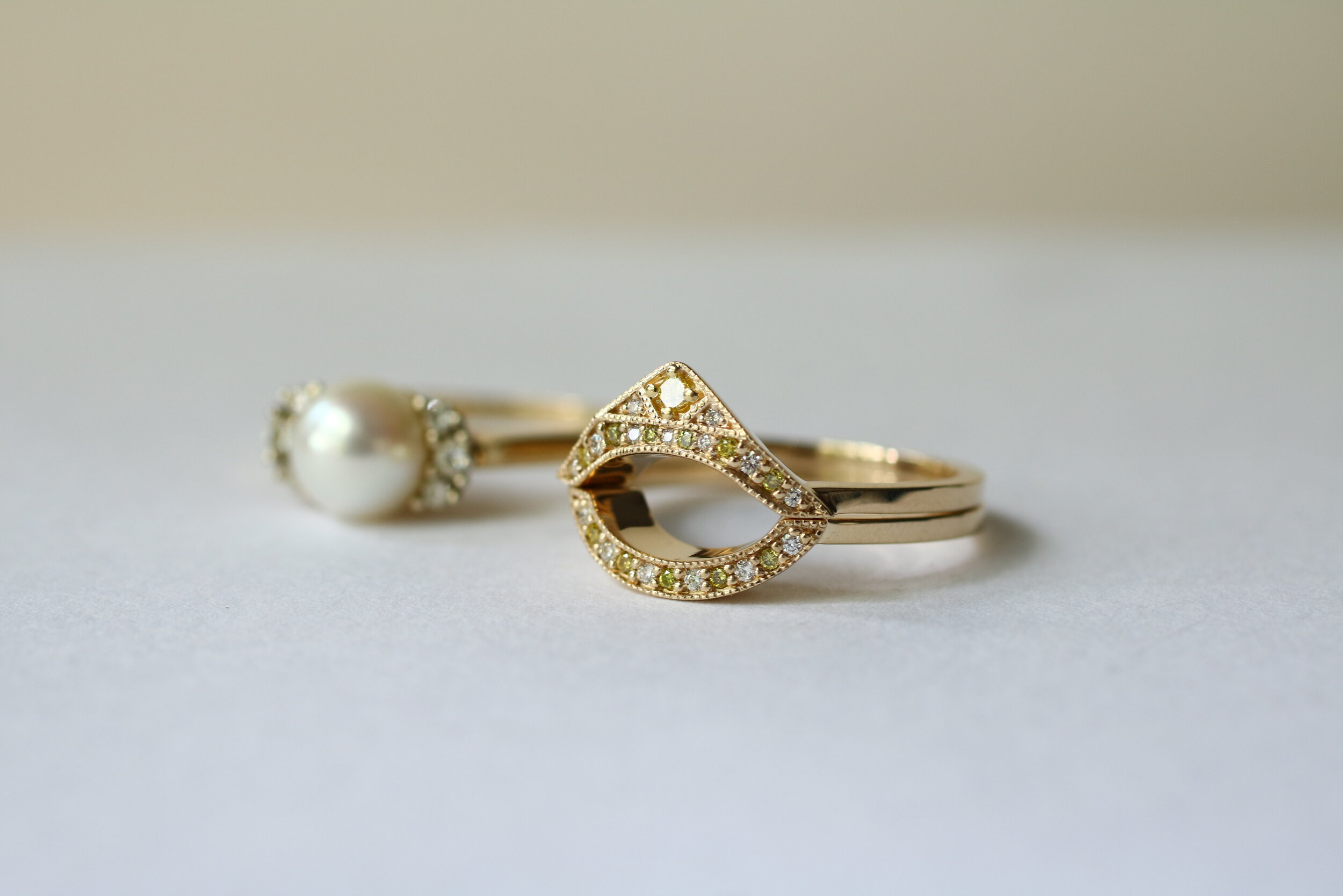 Hilary Pearl Companion Bands - 14ky gold + white + yellow diamonds