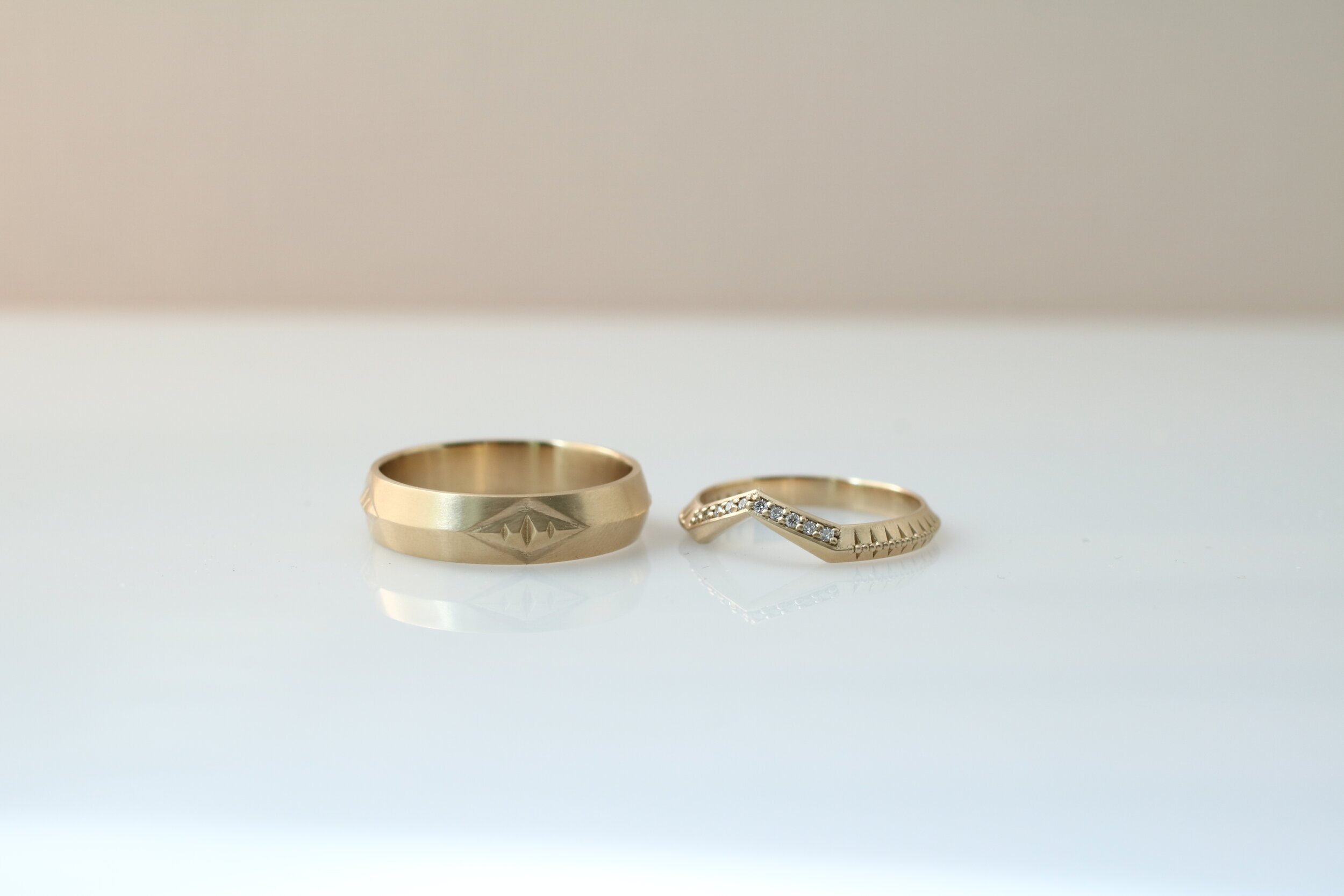 Sasha + Trent Wedding Bands - Lab created diamonds + 14k yellow gold