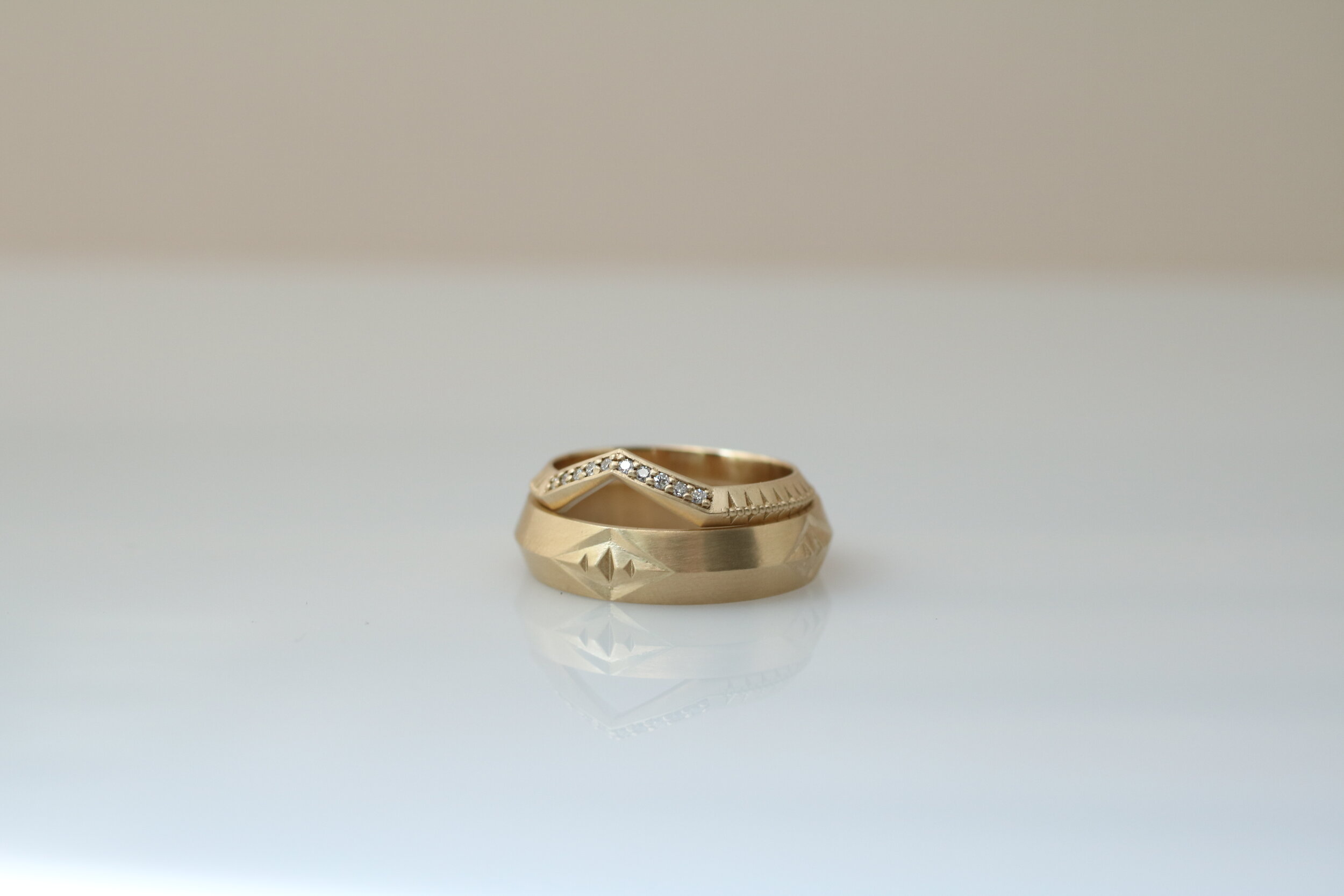 Sasha + Trent Wedding Bands - Lab created diamonds + 14k yellow gold