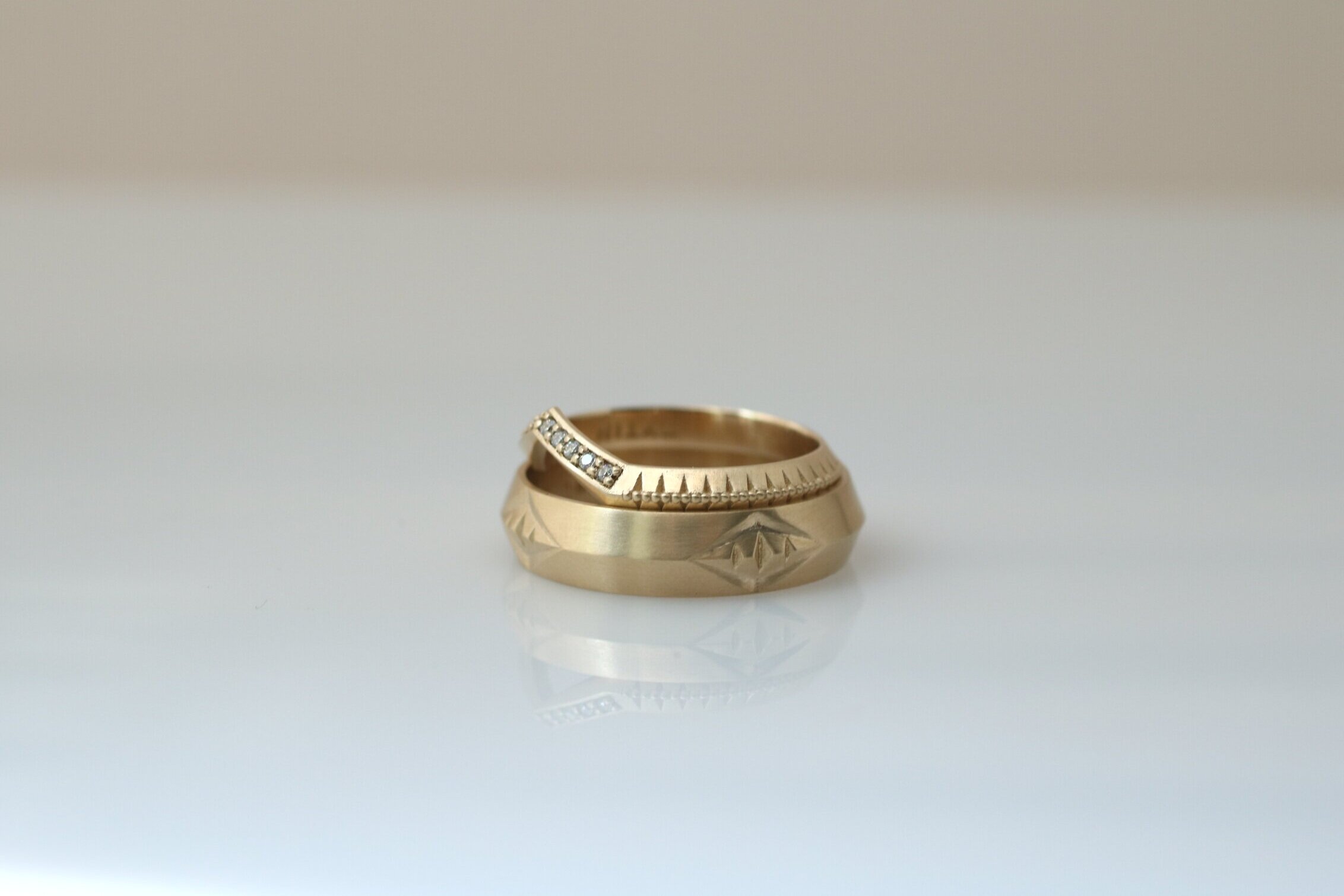 Sasha + Trent Wedding Bands - Lab created diamonds + 14k yellow gold