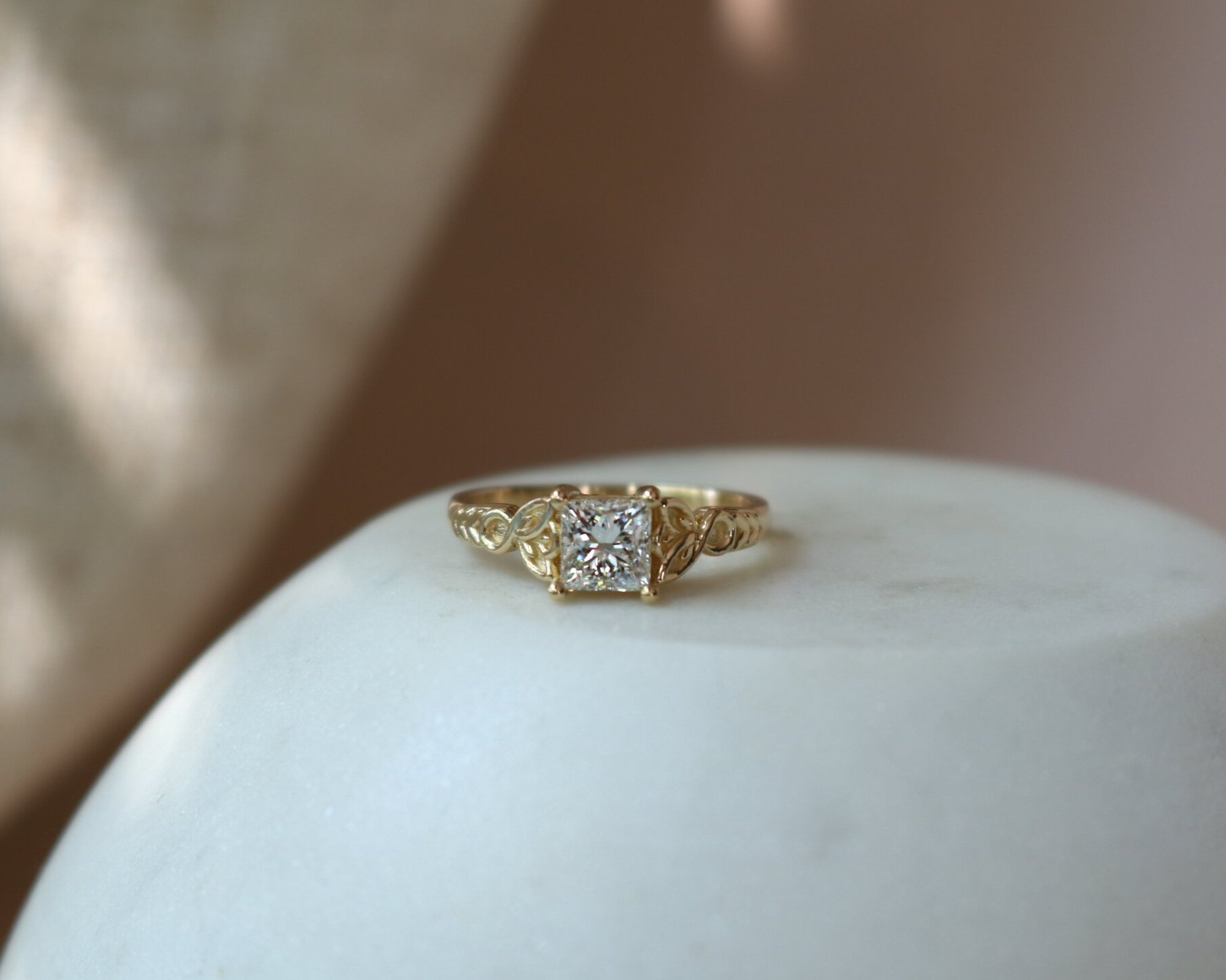 Sarah Engagement Ring - 0.80ct princess diamond + 14k yellow gold