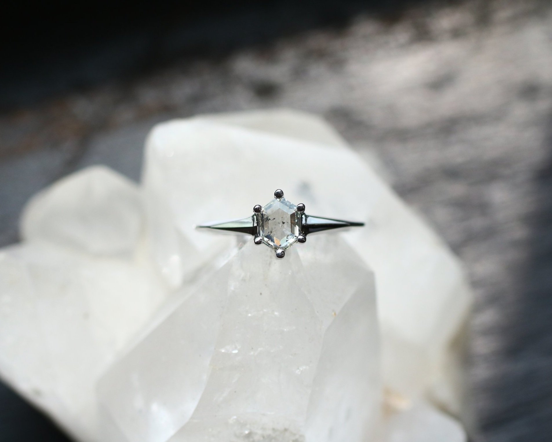 Elizabeth engagement ring - Salt & Pepper Diamond + 14k white gold