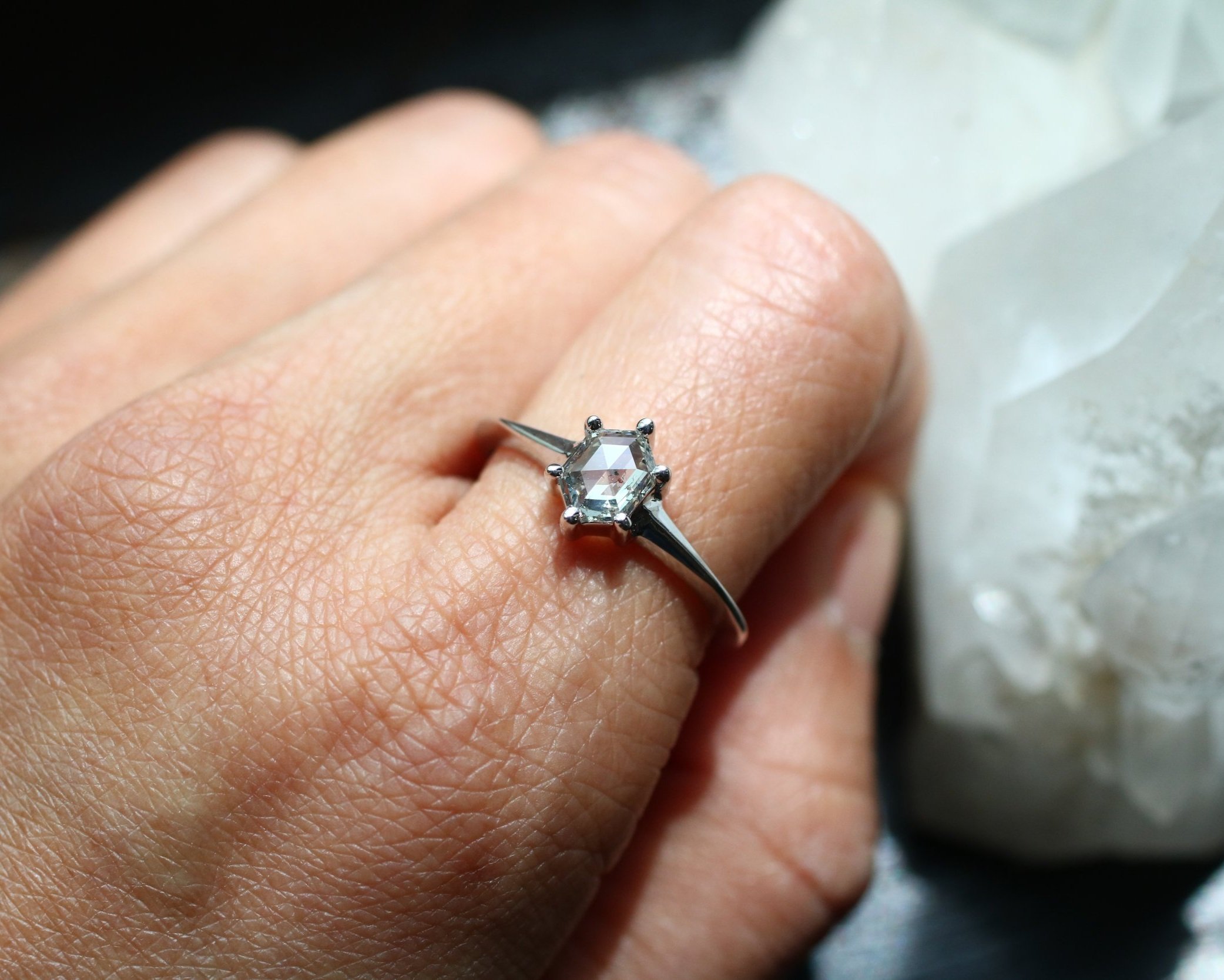 Elizabeth engagement ring - Salt & Pepper Diamond + 14k white gold