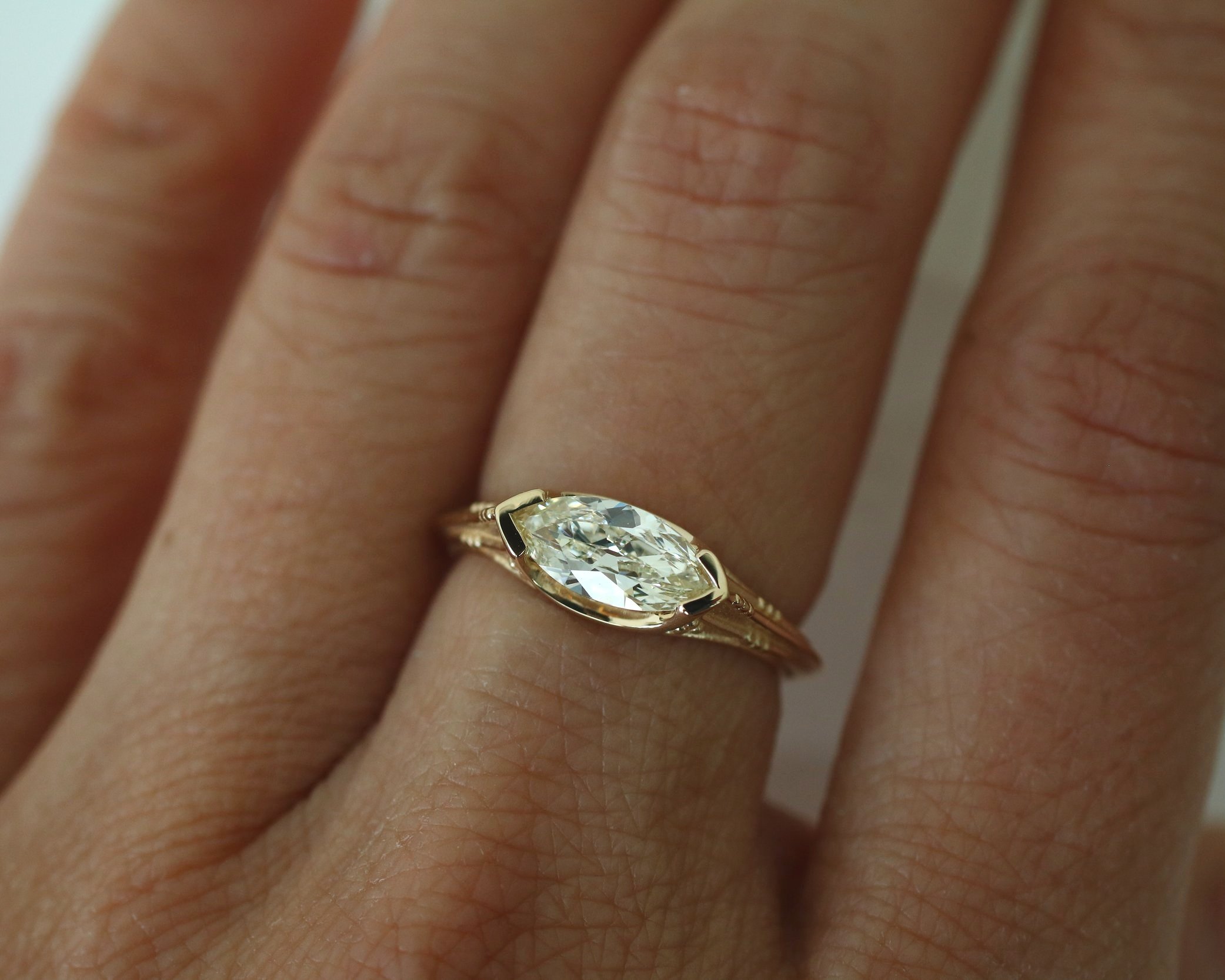 BRITTANY ENGAGEMENT RING - 0.70CT NATURAL MOVAL DIAMOND + 14K YELLOW GOLD