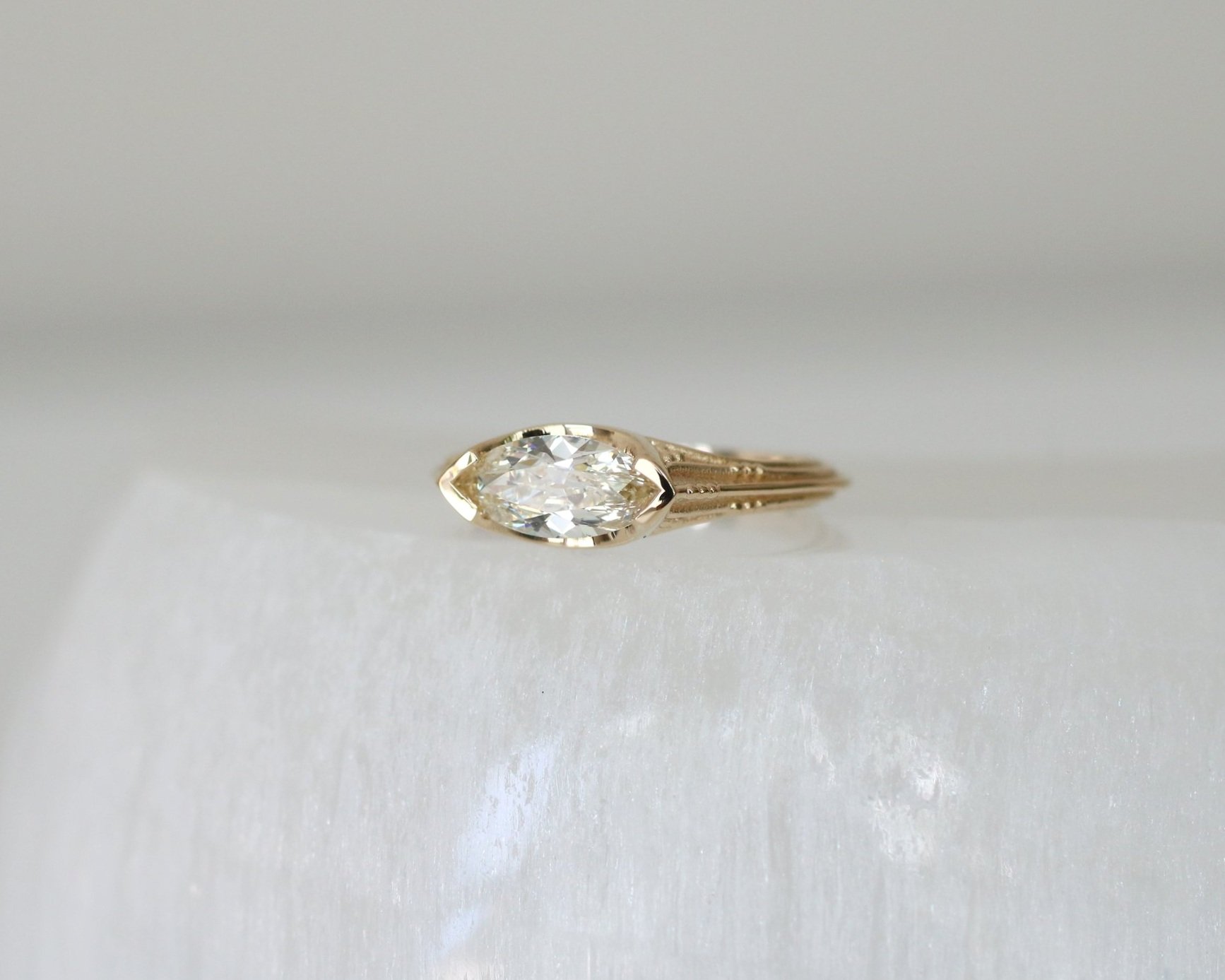 BRITTANY ENGAGEMENT RING - 0.70CT NATURAL MOVAL DIAMOND + 14K YELLOW GOLD