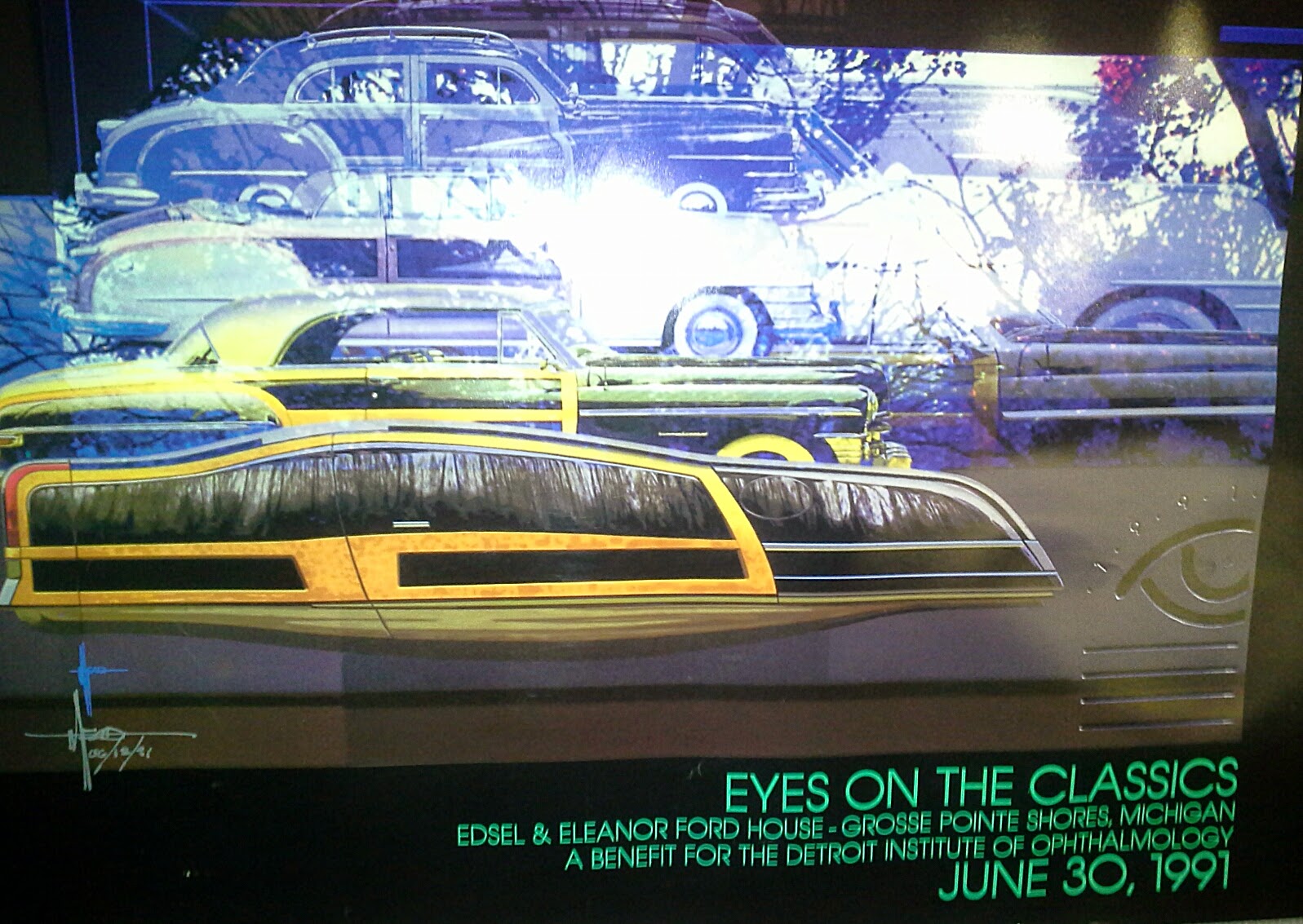 First major work Syd Mead produced using computer graphics software working with Detroit Digital Studios and the Industrial Design Society of America. Mead left Ford when design lost ground and went to Hollywood to envision sets such as for Blade Runner and Tron. He returned to Detroit to collaborate with Detroit Digital Studios for this show that highlighted design and the new capacities technology made available to creative talent.