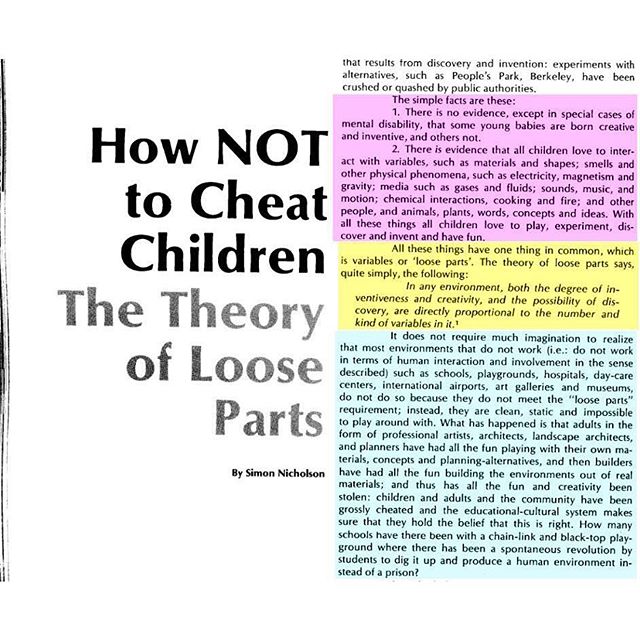 Loose Parts Theory: In the category of “easier said than done!” #creativity #learning #edchat #education #play #freerangekids #freerangeplaces #opendesign #design #designthinking