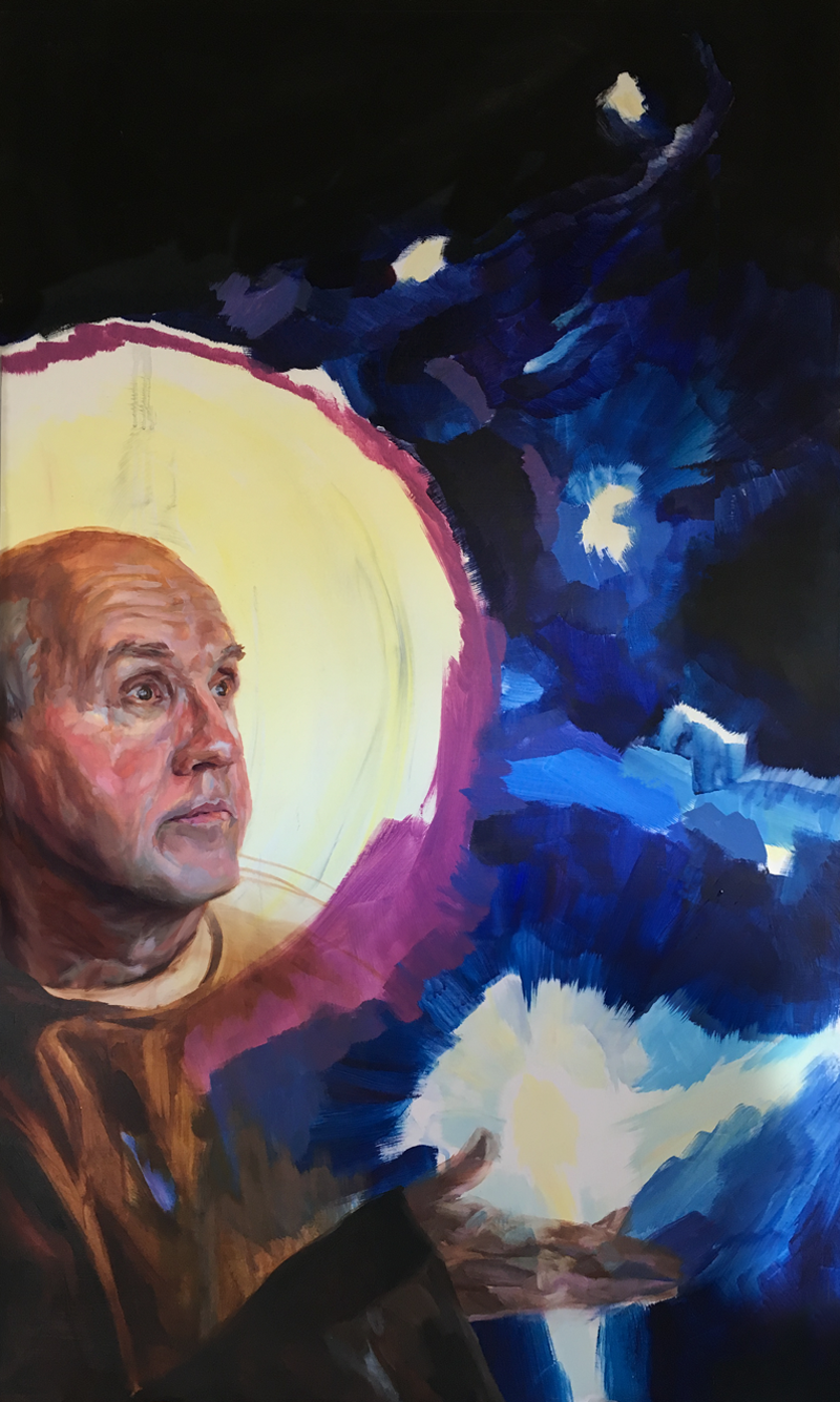 St. Benedict and the Stars, 35" x 60," Oil on panel, by Melissa Carmon