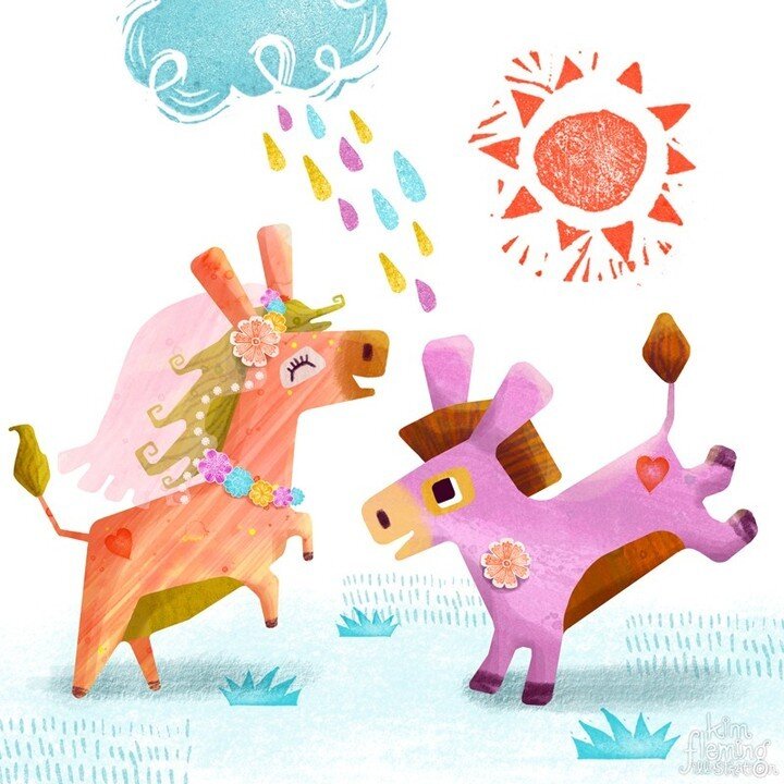 Happy first day of Spring! ☀️ 🌱⁠
⁠
OK this is kind of a funny illo (and old illo)⁠
⁠
Spring always brings that mixture of the slowly warming sun, and plenty of showers (which bring May flowers). ⁠
⁠
My mum always used to say it was a &quot;Donkey's 