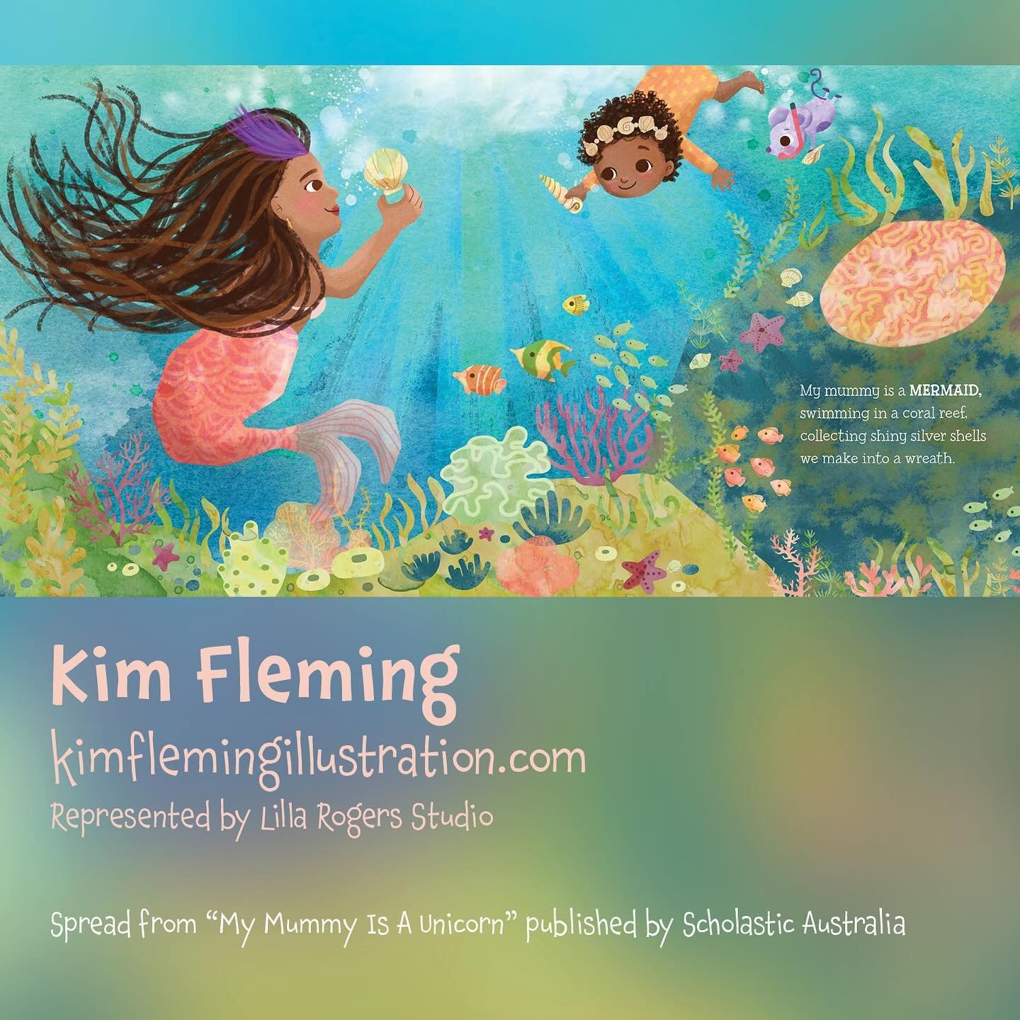 Happy #kidlitartpostcard day! And #mermay!

This is a spread from my book My Mummy Is A Unicorn published by @scholastic_au 📚 🦄 ✨

It&rsquo;s a book about imagination, and also a book about all the amazing things that mothers do every day. It makes