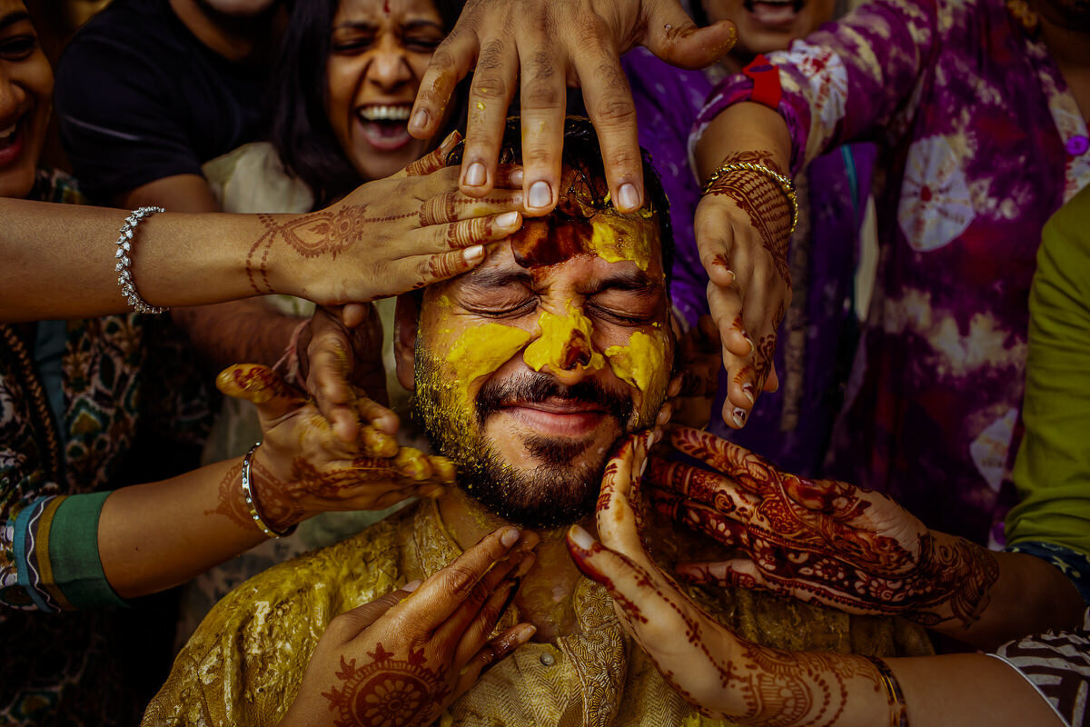 Aditya's haldi ends up in a 'make the groom as yellow as possible' competition