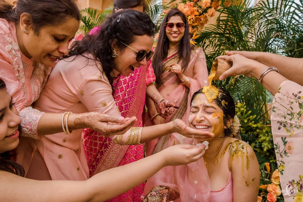 The haldi is one celebration, where the amount of love you have for a person is directly proportional to the mayhem you cause