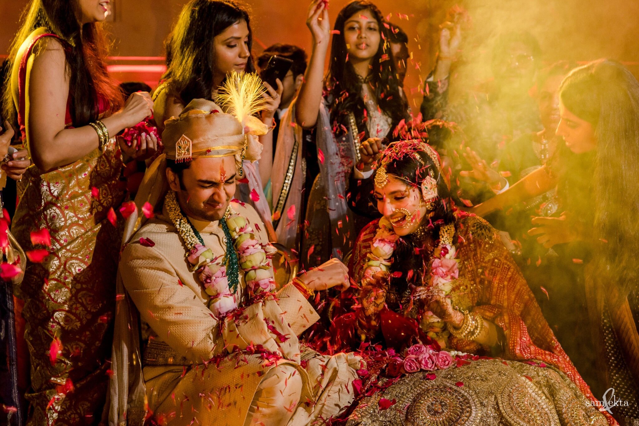 Shivam was clearly surprised with the amount of flowers coming his way from their families, as they completed their wedding vows