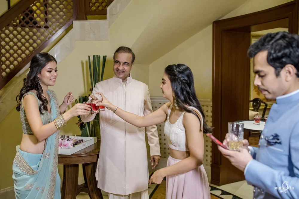 The mehendi was held post sunset, and what better way to begin it than having some shots?