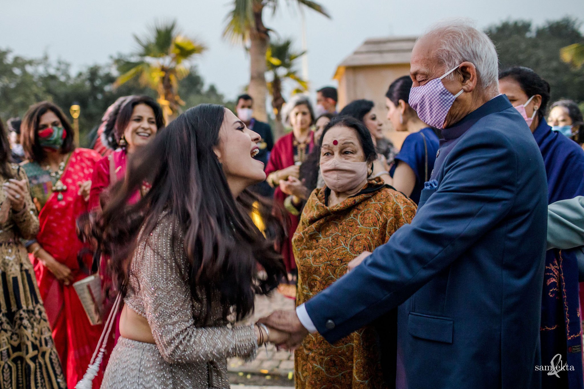 Clearly, age is no bar when it comes to adding to the energy at the baraat - here, Saba dances with her grandparents