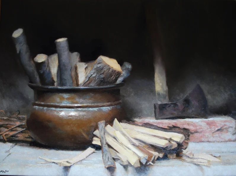 Keeping warm. 60x40cm, oil on canvas