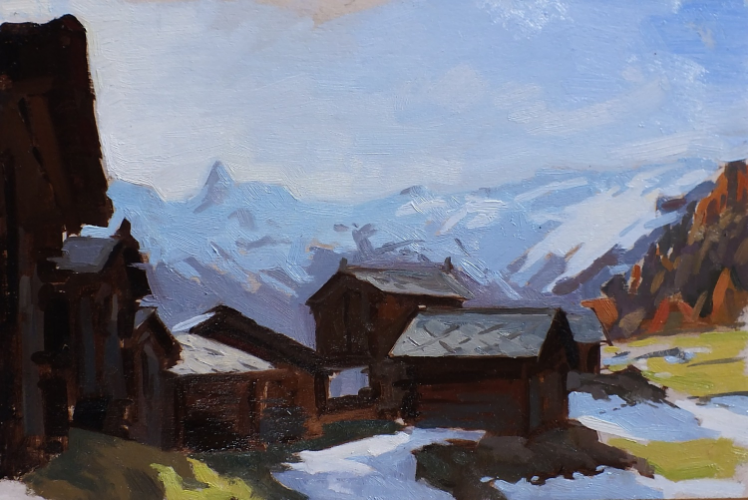 Huts in the sun. 20x30cm