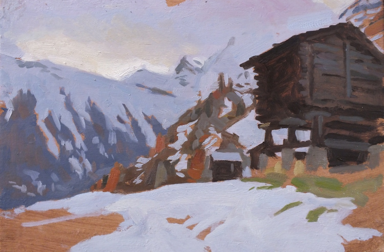 Huts above Zermatt. 20x30cm
