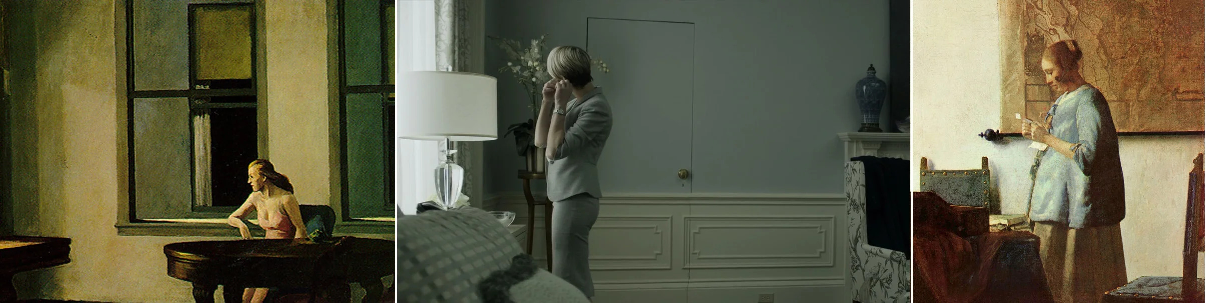 From left: Edward Hopper - House of Cards - Johannes Vermeer