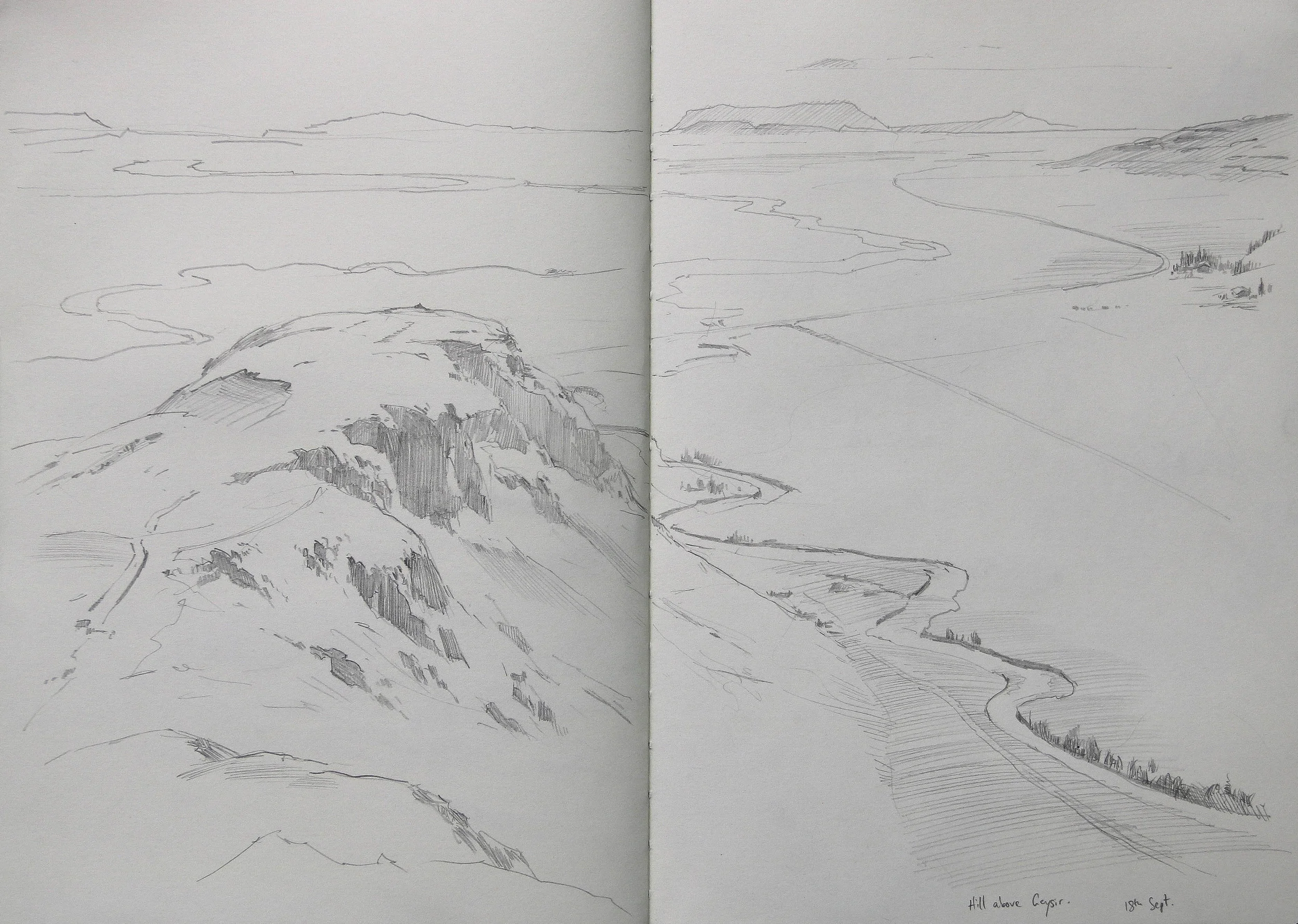 Pencil sketch, looking south from Geyser.