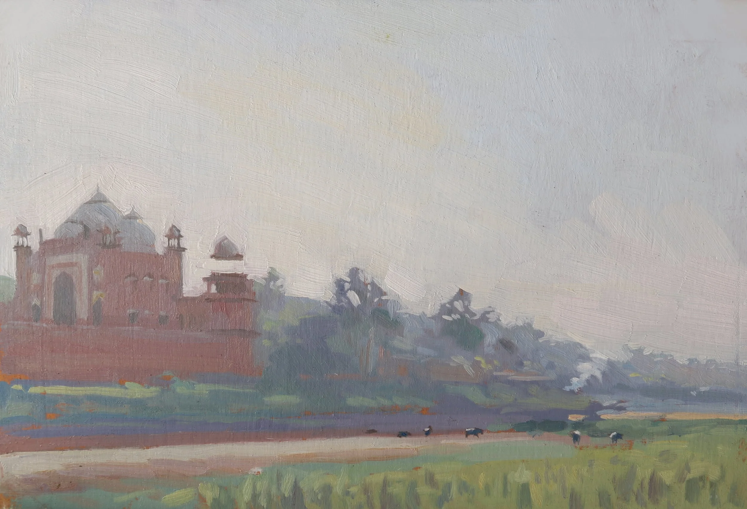 Mosque next to the Taj Mahal, from Mehtab Bahg.
