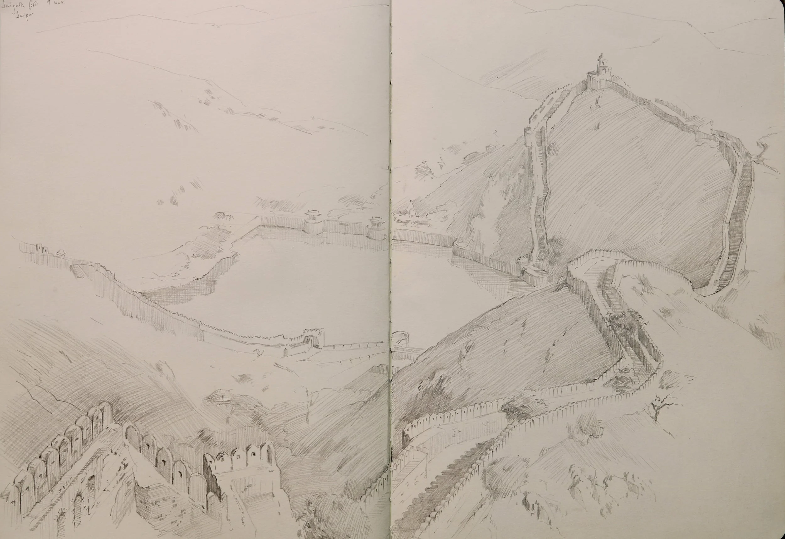 Pencil sketch. View from Jaigargh Fort.